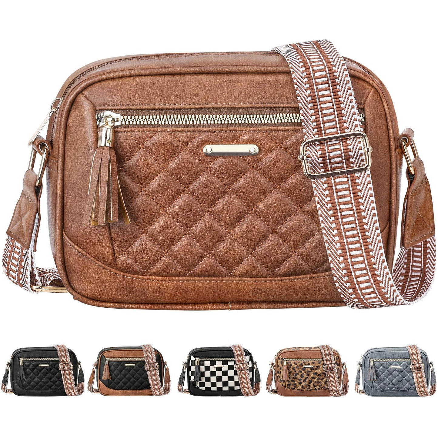 Tenot Quilted Crossbody Bags for Women Travel, Vegan Leather Crossbody Purses for Women Trendy Cross Body Bag