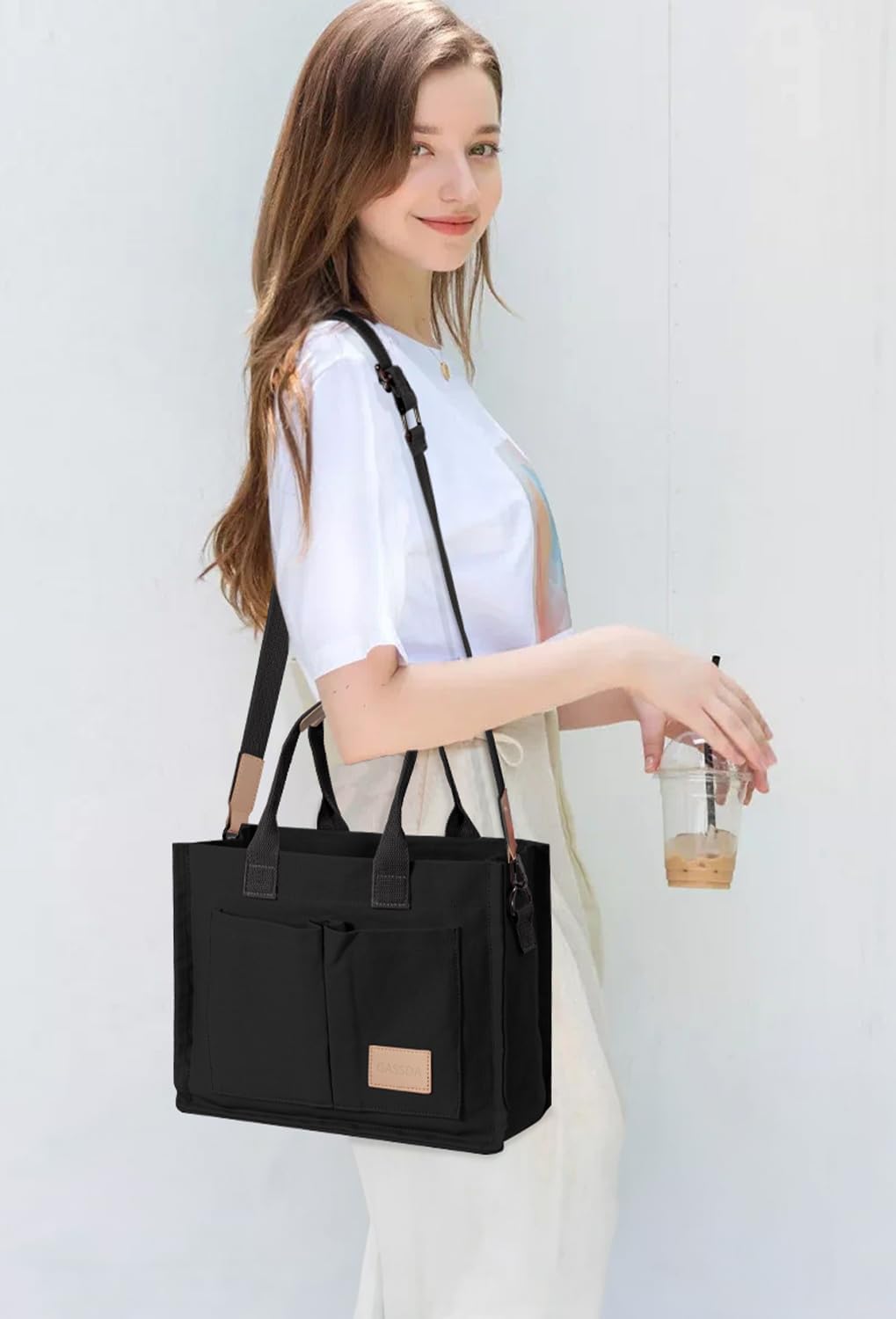 GASSDA Canvas Tote Bag for Women Crossbody Work Purse with Pockets Top Handle Handbag Satchel Bags for Travel Nurse Teacher