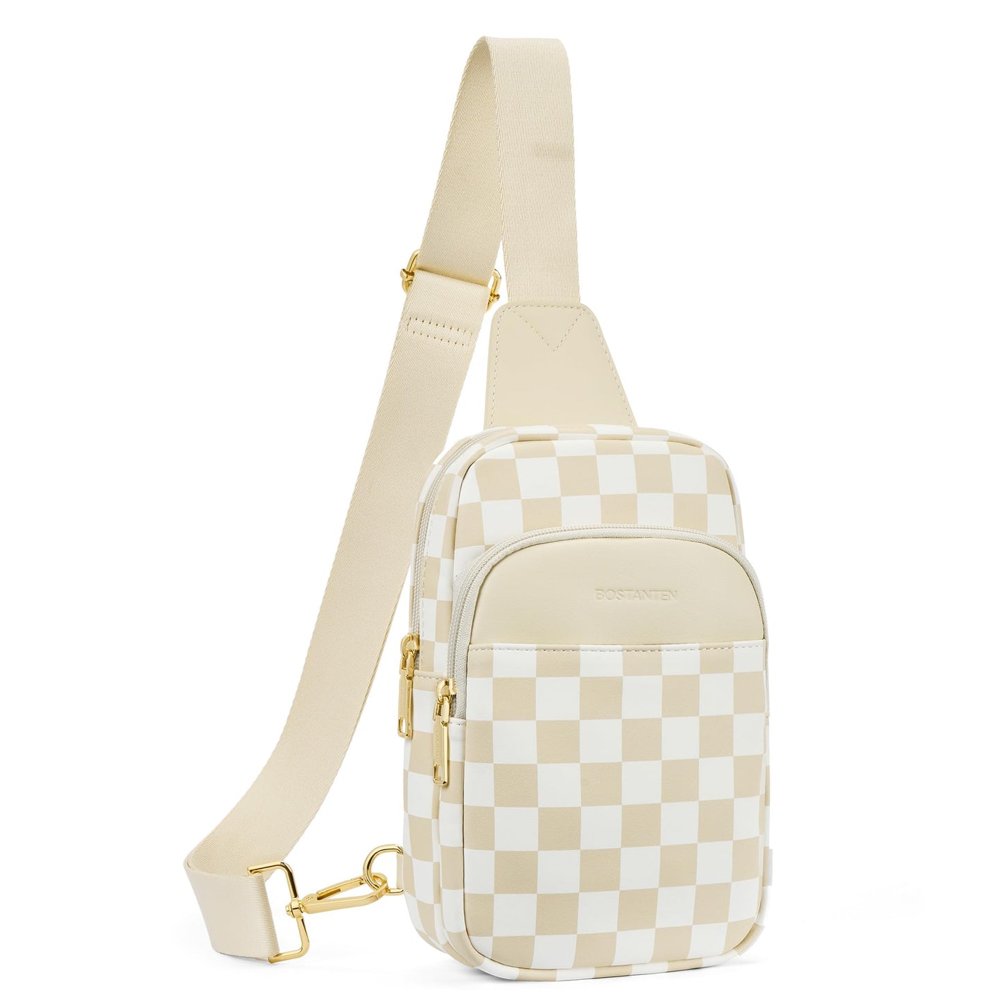 BOSTANTEN Sling Bag Quilted Crossbody Bags for Women Cross Body Purse Leather Fanny Pack with Adjustable Guitar Strap