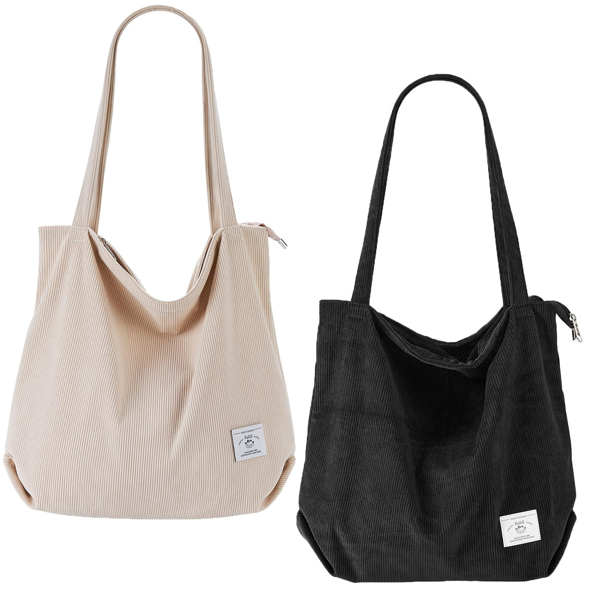 KALIDI Women Corduroy Tote Bag Zipper Casual Tote's Handbag Big Capacity Shoulder Bag with Pockets