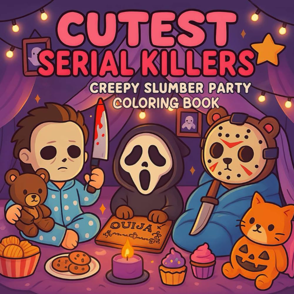 Cutest Serial Killers: Creepy Slumber Party Coloring Book for Adults and Teens: Adorable Yet Creepy of Slasher Icons in Pajamas, Midnight Snacks, and ... Twist (Cutest Serial Killers Coloring Book)
