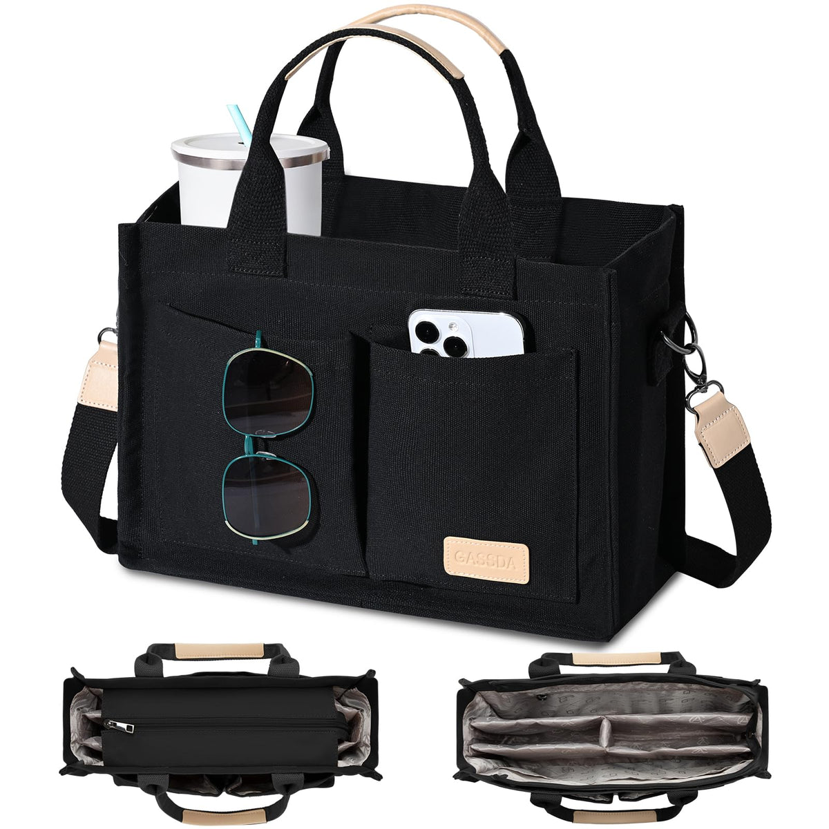 GASSDA Canvas Tote Bag for Women Crossbody Work Purse with Pockets Top Handle Handbag Satchel Bags for Travel Nurse Teacher