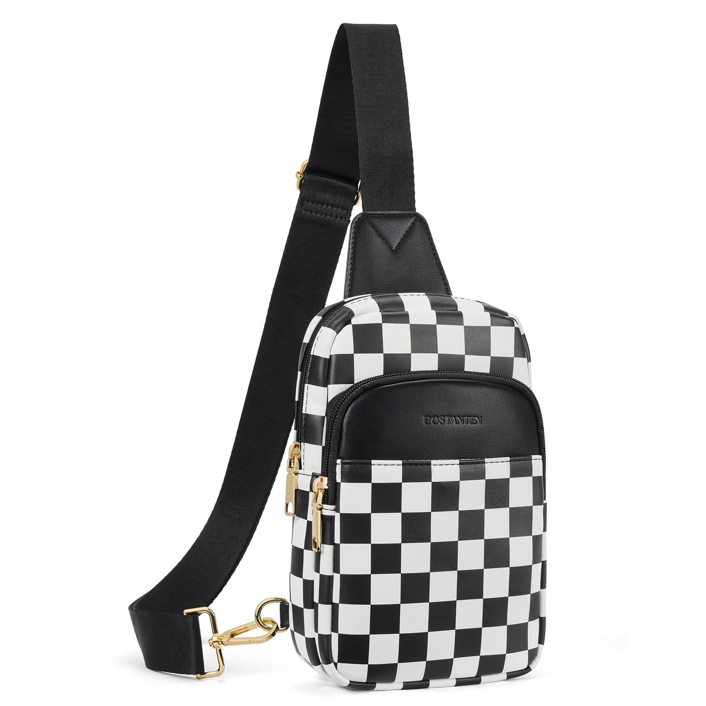BOSTANTEN Sling Bag Quilted Crossbody Bags for Women Cross Body Purse Leather Fanny Pack with Adjustable Guitar Strap