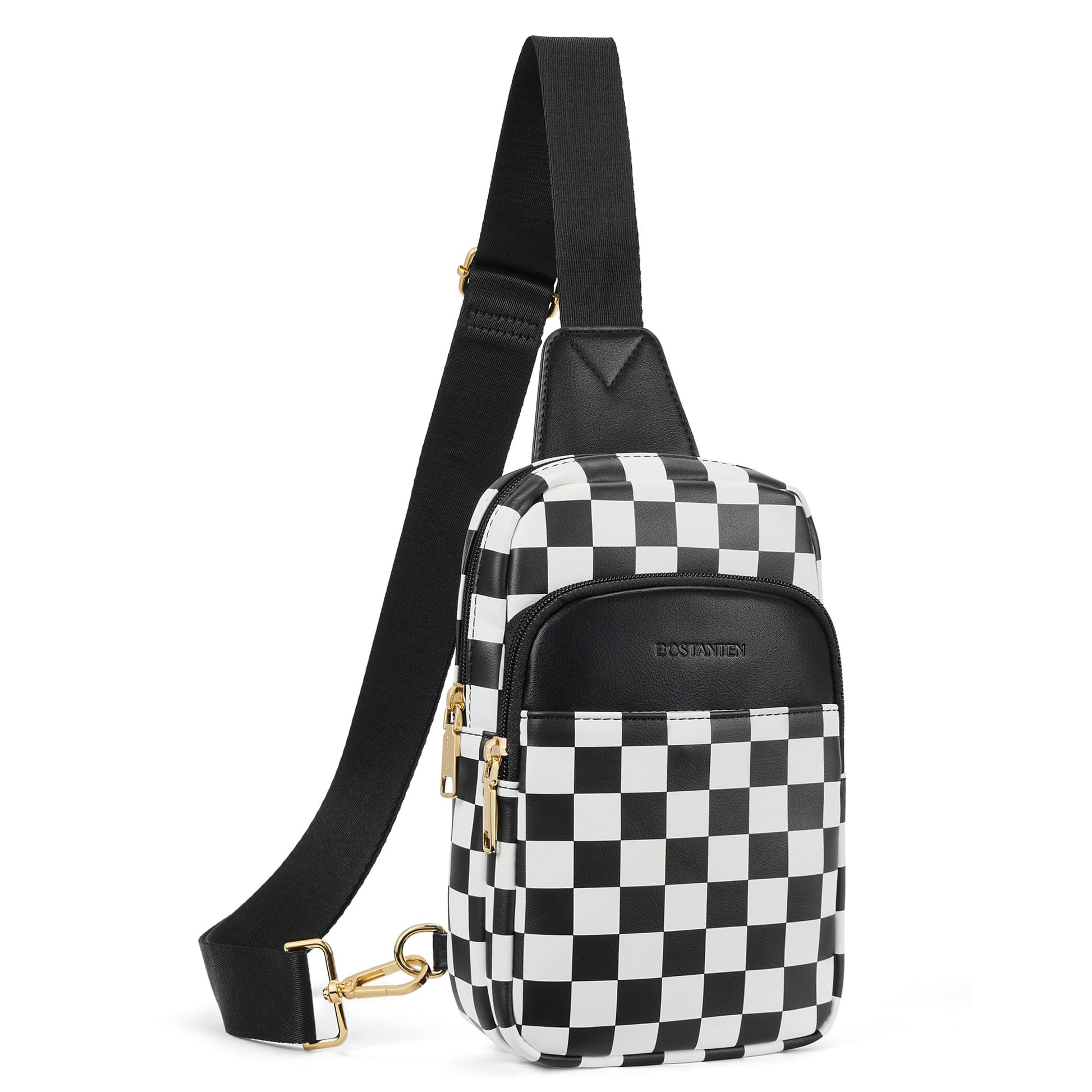 BOSTANTEN Sling Bag Quilted Crossbody Bags for Women Cross Body Purse Leather Fanny Pack with Adjustable Guitar Strap
