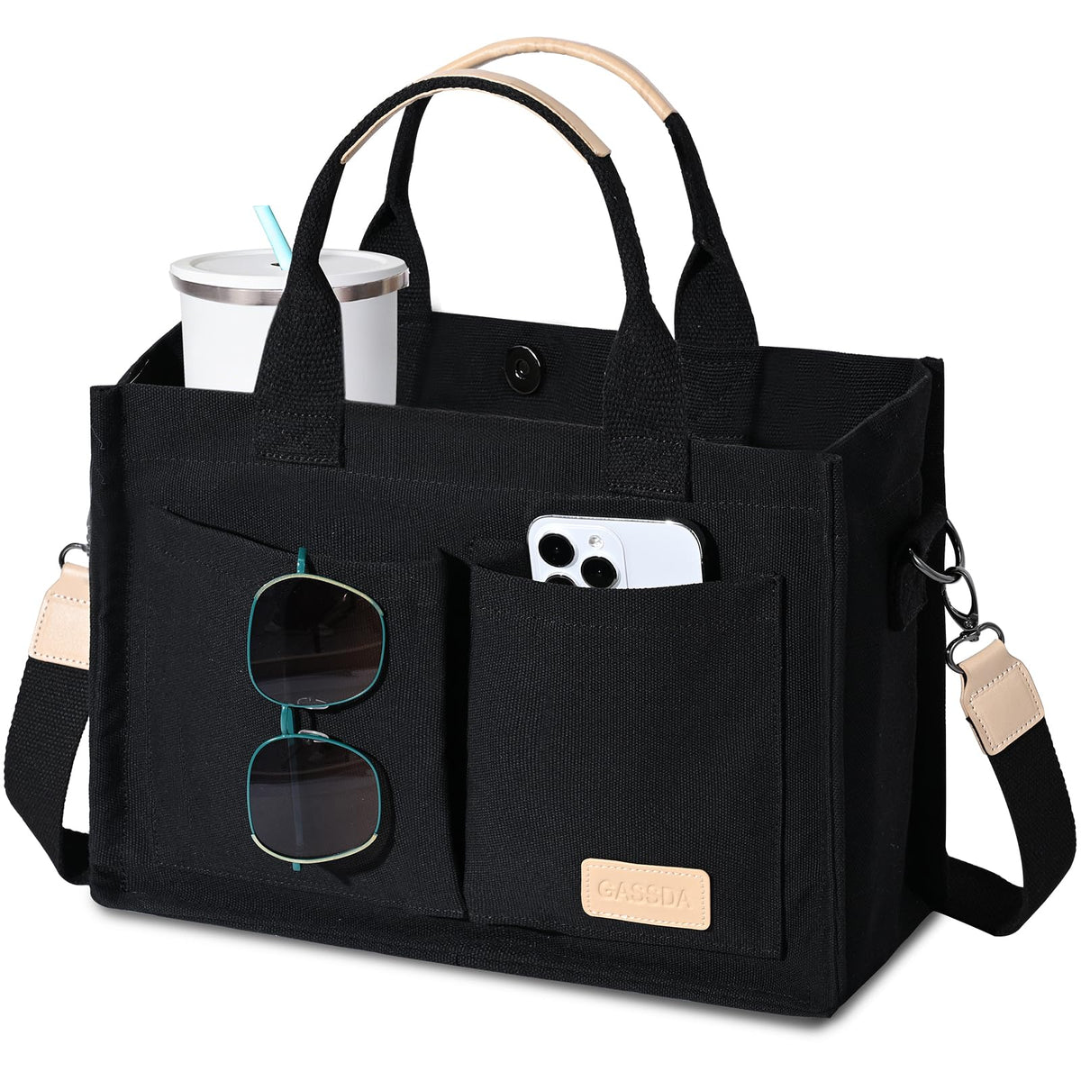 GASSDA Canvas Tote Bag for Women Crossbody Work Purse with Pockets Top Handle Handbag Satchel Bags for Travel Nurse Teacher