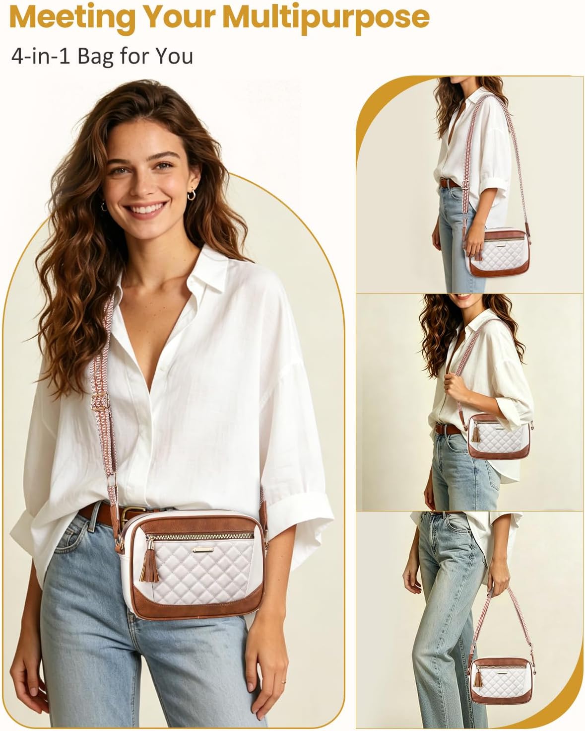 Tenot Quilted Crossbody Bags for Women Travel, Vegan Leather Crossbody Purses for Women Trendy Cross Body Bag