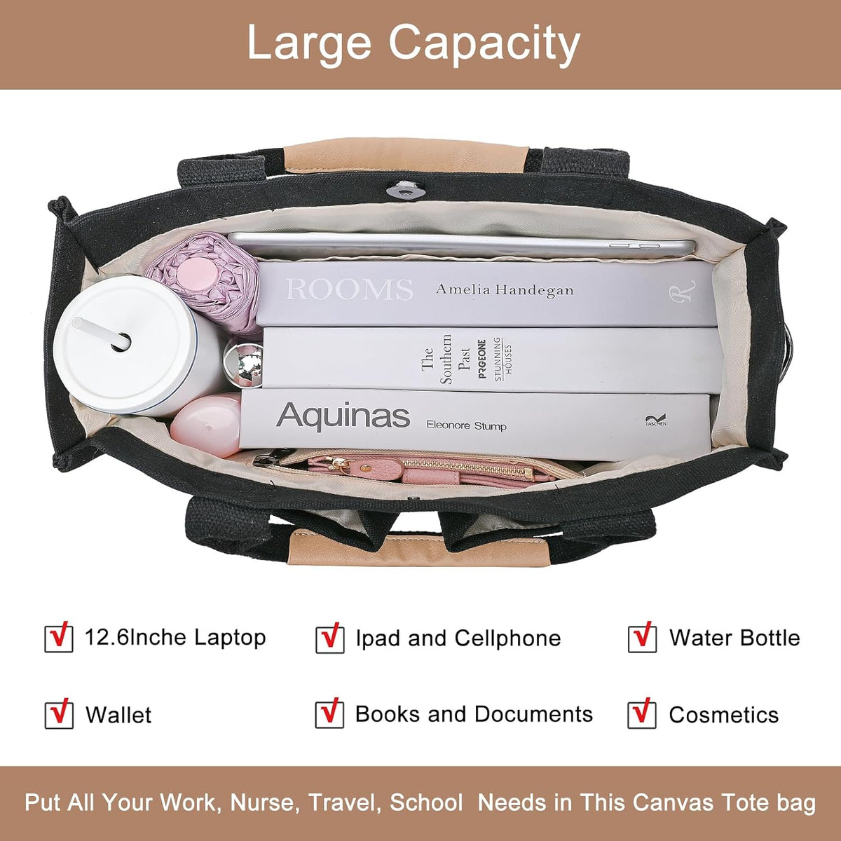 GASSDA Canvas Tote Bag for Women Crossbody Work Purse with Pockets Top Handle Handbag Satchel Bags for Travel Nurse Teacher
