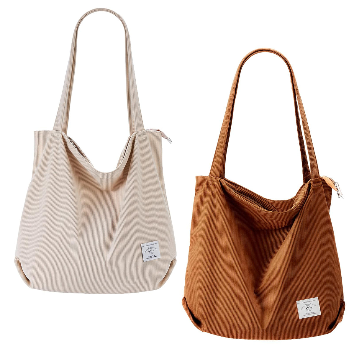 KALIDI Women Corduroy Tote Bag Zipper Casual Tote's Handbag Big Capacity Shoulder Bag with Pockets