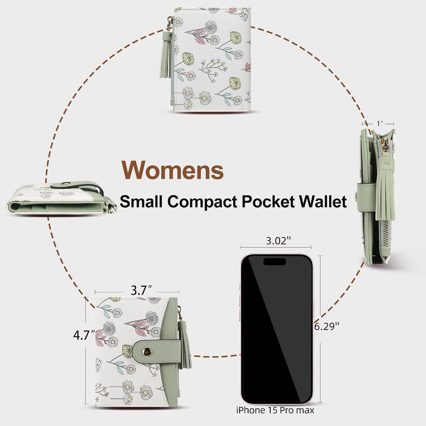 yiijay Small Wallet for Women RFID Blocking Tassle Bifold Slim Thin Leather Wallet Credit Card Holder Wallet Ladies Mini Wallet with Widened Zipper Pocket