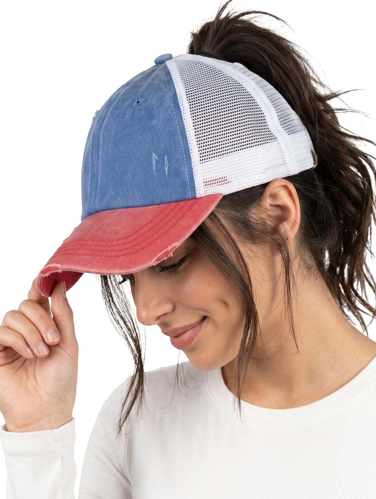Funky Junque Ponytail Hat for Women - Baseball Cap with Adjustable Fit & High Pony Tail Criss Cross Back for Everyday Wear