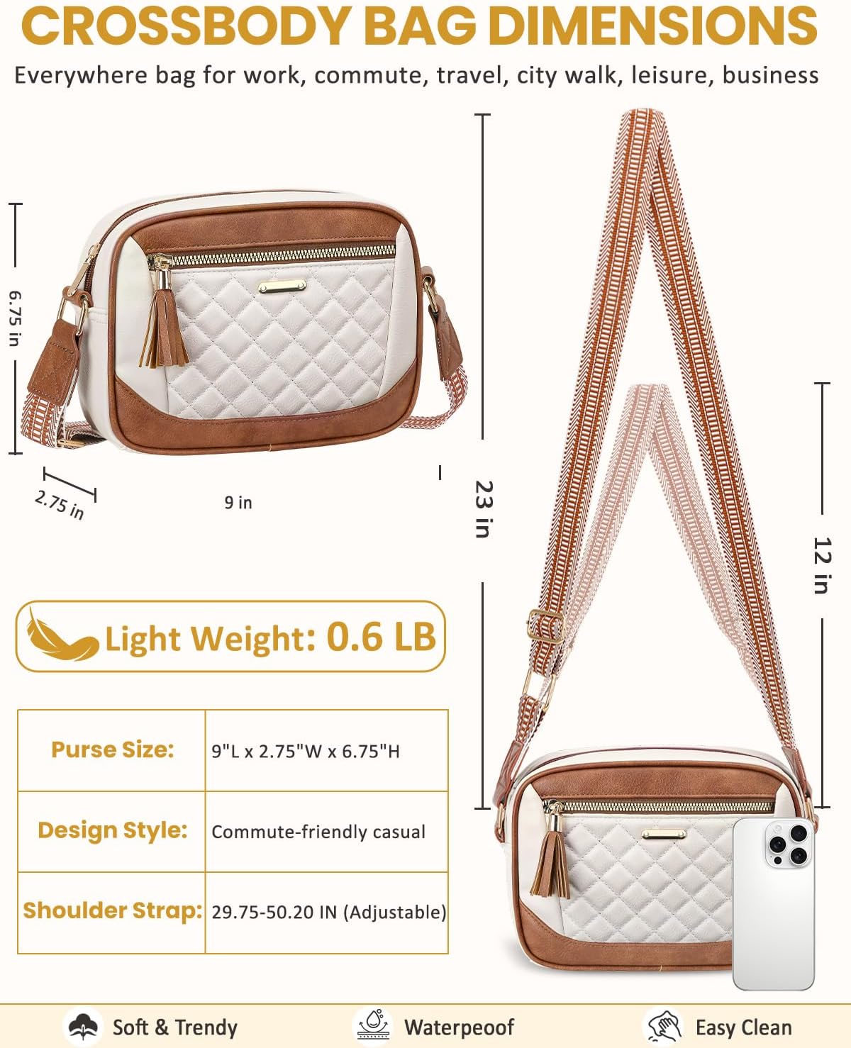 Tenot Quilted Crossbody Bags for Women Travel, Vegan Leather Crossbody Purses for Women Trendy Cross Body Bag