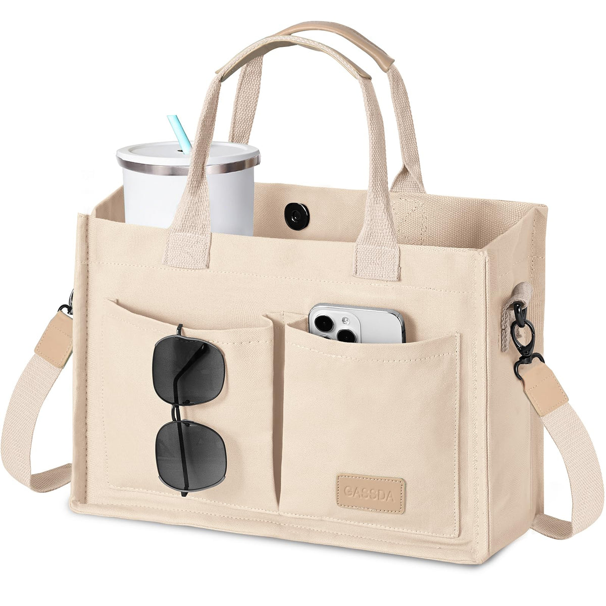 GASSDA Canvas Tote Bag for Women Crossbody Work Purse with Pockets Top Handle Handbag Satchel Bags for Travel Nurse Teacher