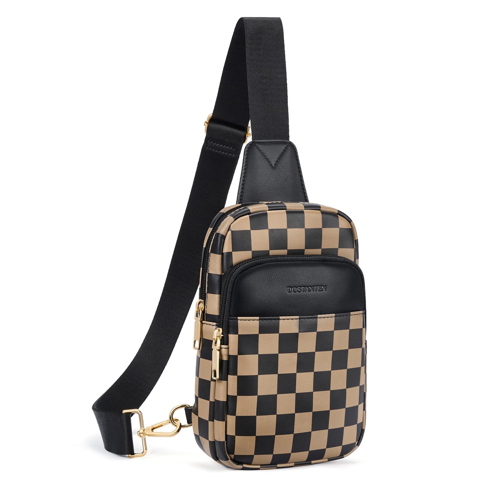 BOSTANTEN Sling Bag Quilted Crossbody Bags for Women Cross Body Purse Leather Fanny Pack with Adjustable Guitar Strap