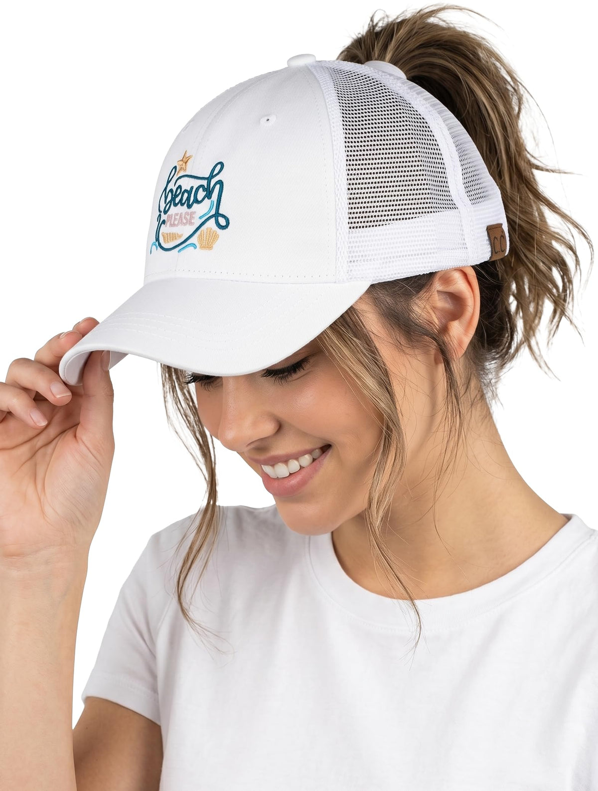 Funky Junque Ponytail Hat for Women - Baseball Cap with Adjustable Fit & High Pony Tail Criss Cross Back for Everyday Wear