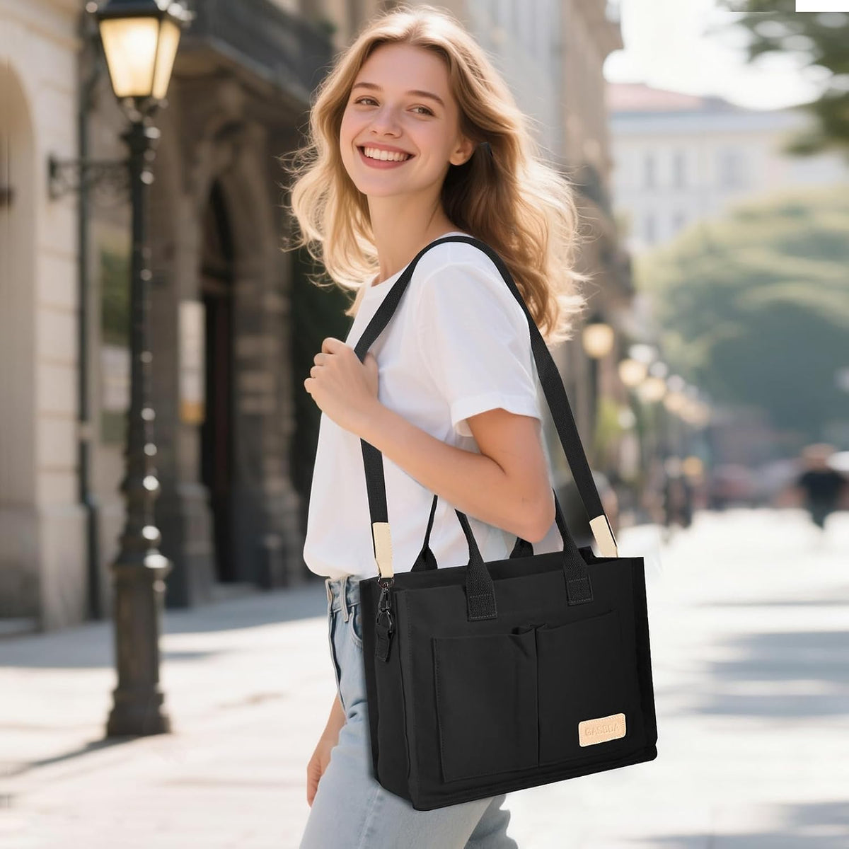 GASSDA Canvas Tote Bag for Women Crossbody Work Purse with Pockets Top Handle Handbag Satchel Bags for Travel Nurse Teacher