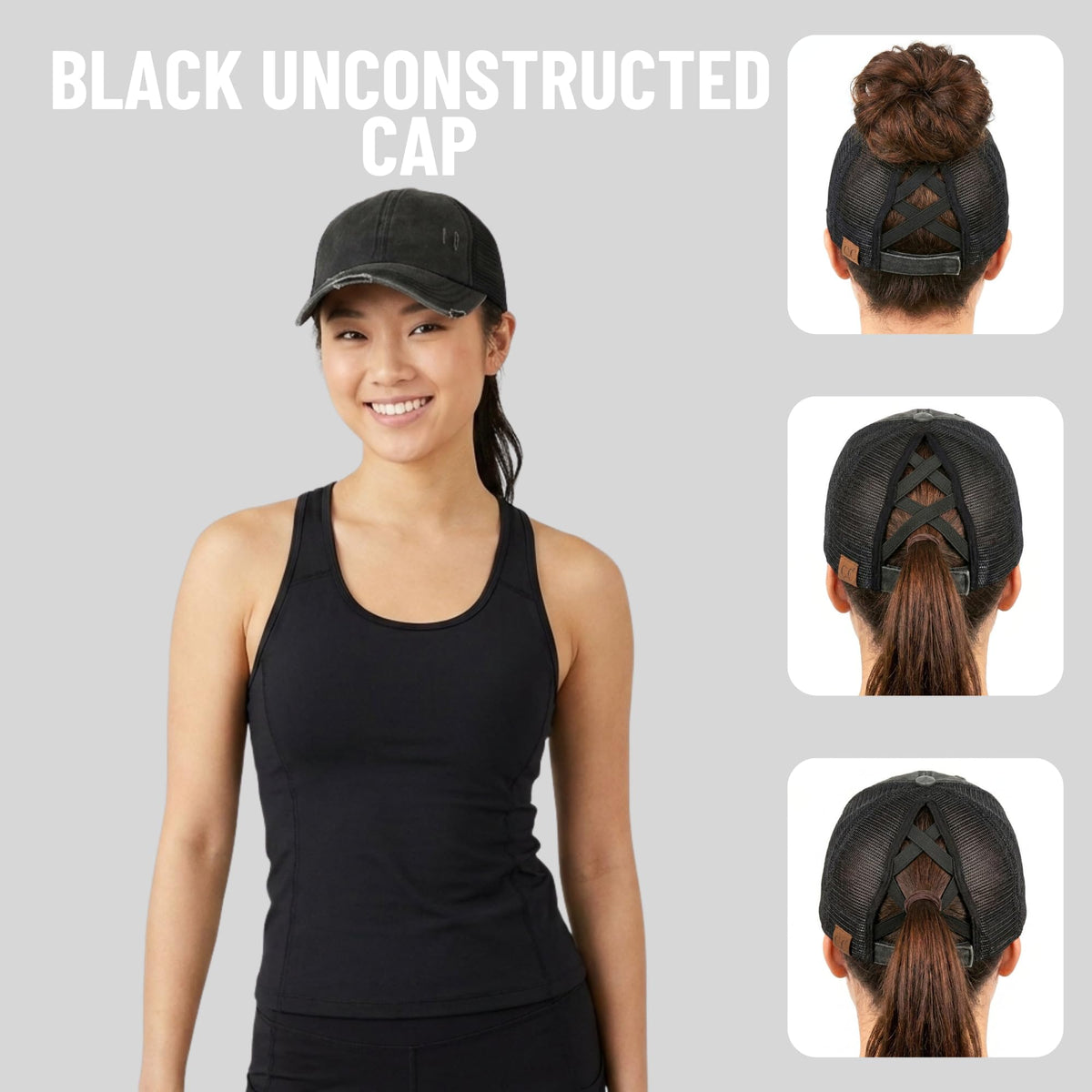 Funky Junque Ponytail Hat for Women - Baseball Cap with Adjustable Fit & High Pony Tail Criss Cross Back for Everyday Wear