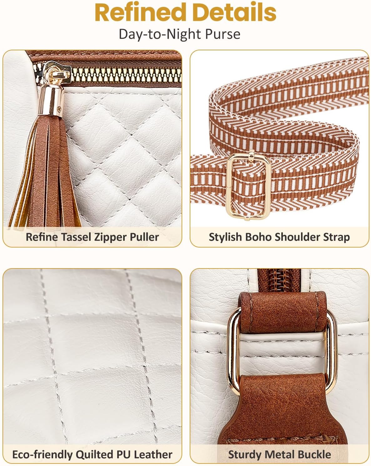 Tenot Quilted Crossbody Bags for Women Travel, Vegan Leather Crossbody Purses for Women Trendy Cross Body Bag