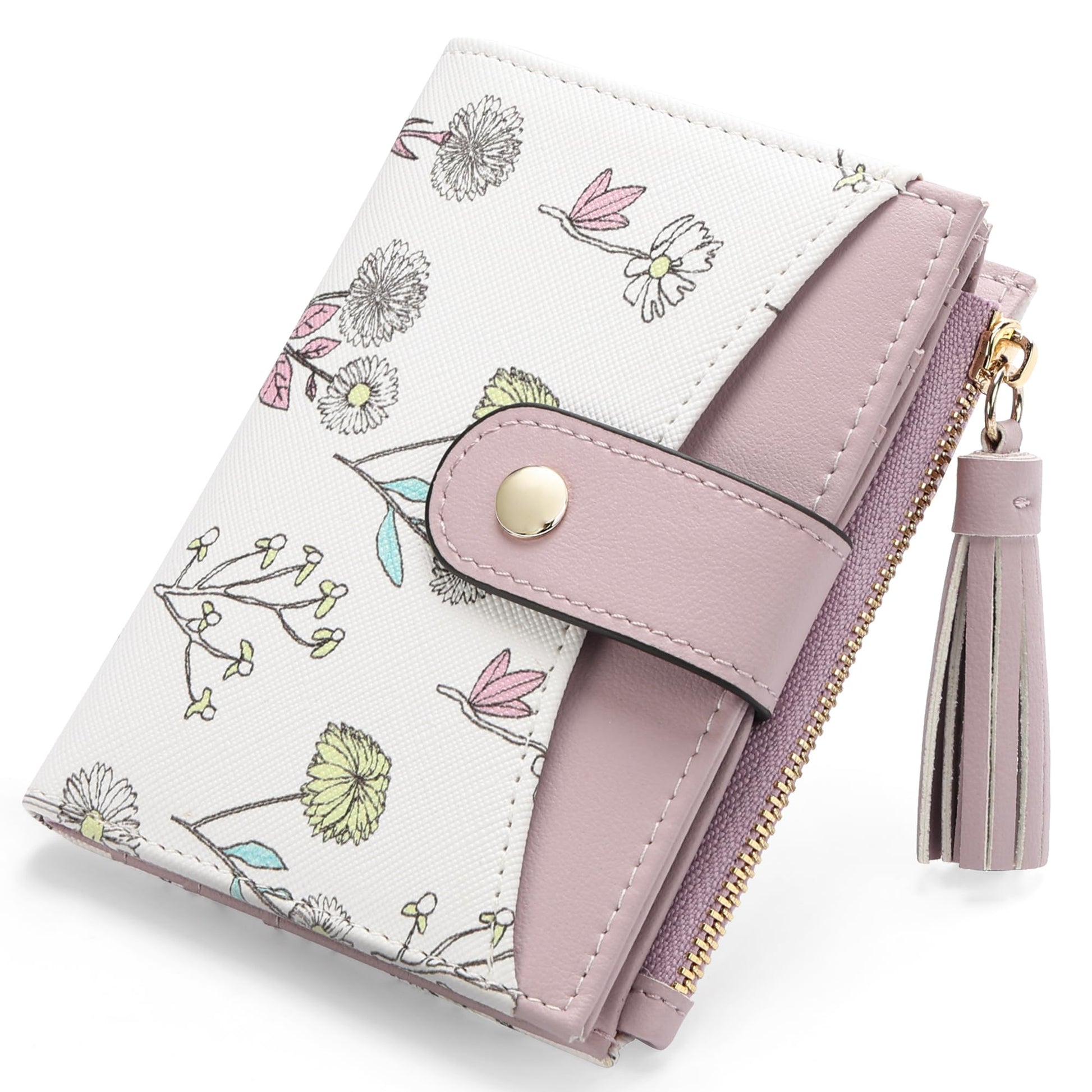 yiijay Small Wallet for Women RFID Blocking Tassle Bifold Slim Thin Leather Wallet Credit Card Holder Wallet Ladies Mini Wallet with Widened Zipper Pocket