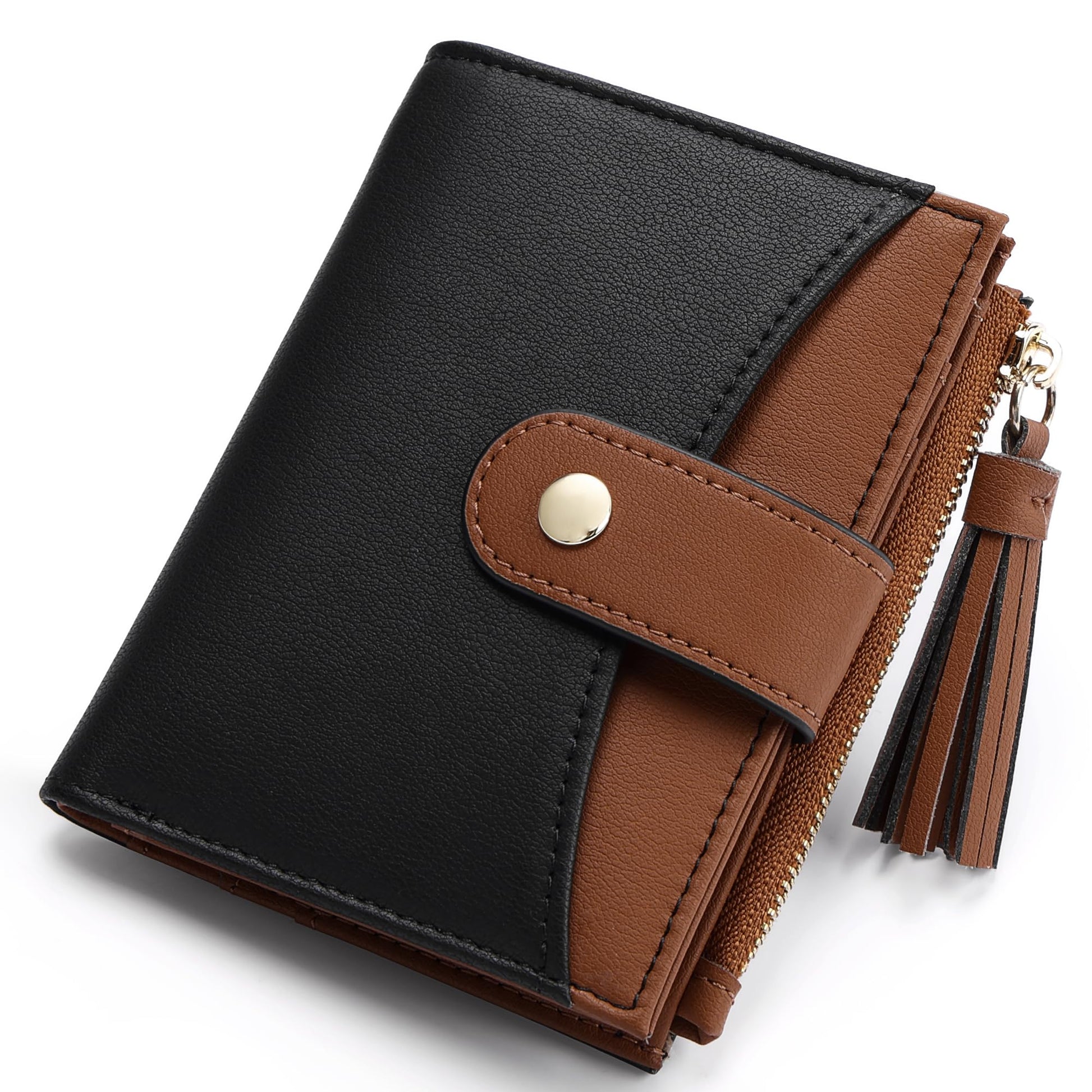 yiijay Small Wallet for Women RFID Blocking Tassle Bifold Slim Thin Leather Wallet Credit Card Holder Wallet Ladies Mini Wallet with Widened Zipper Pocket