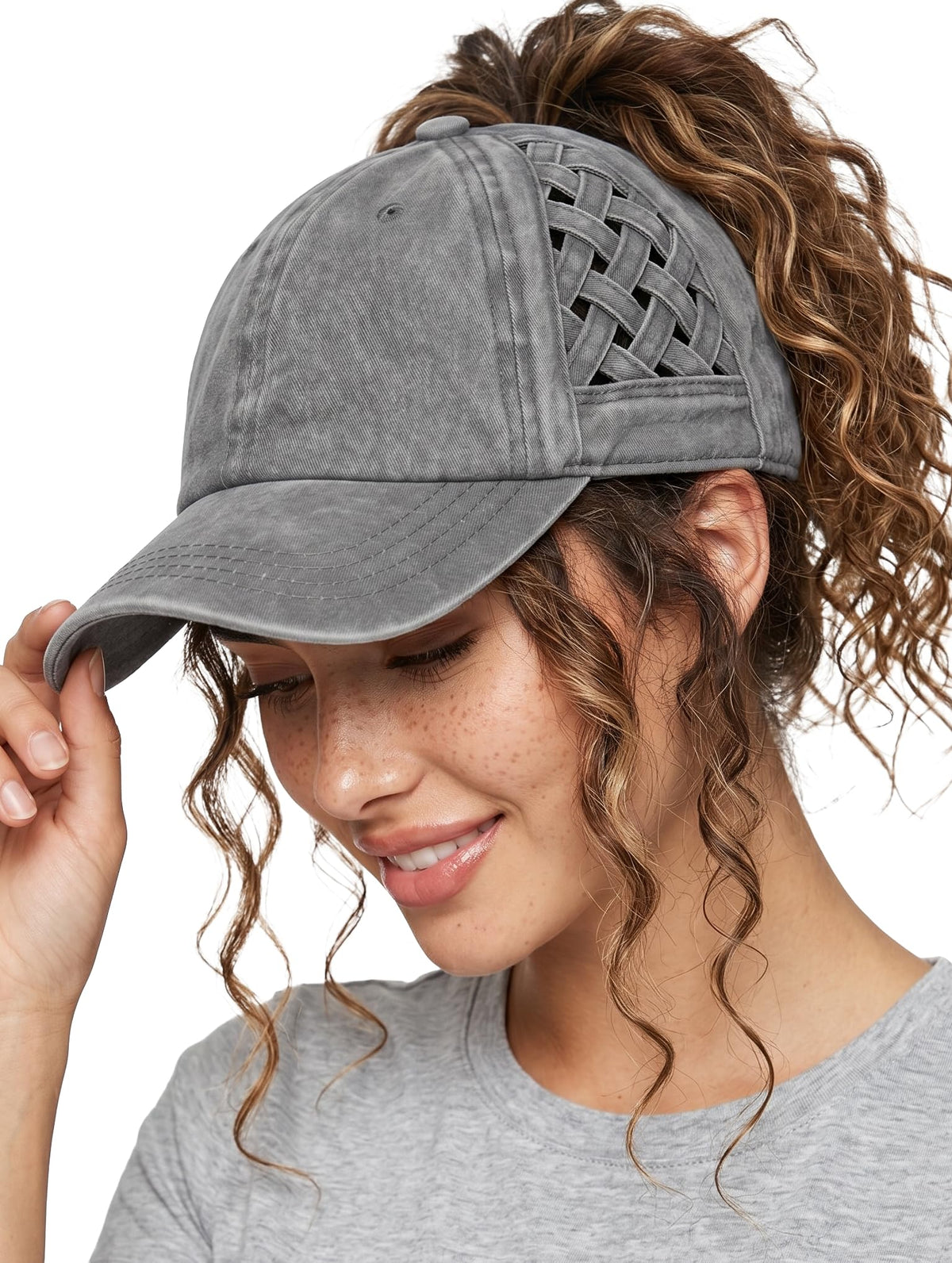 Funky Junque Ponytail Hat for Women - Baseball Cap with Adjustable Fit & High Pony Tail Criss Cross Back for Everyday Wear