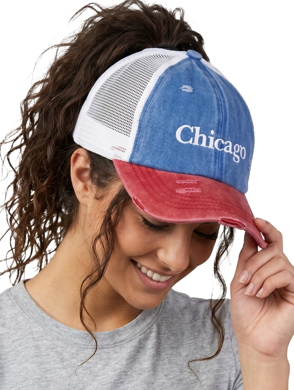 Funky Junque Ponytail Hat for Women - Baseball Cap with Adjustable Fit & High Pony Tail Criss Cross Back for Everyday Wear