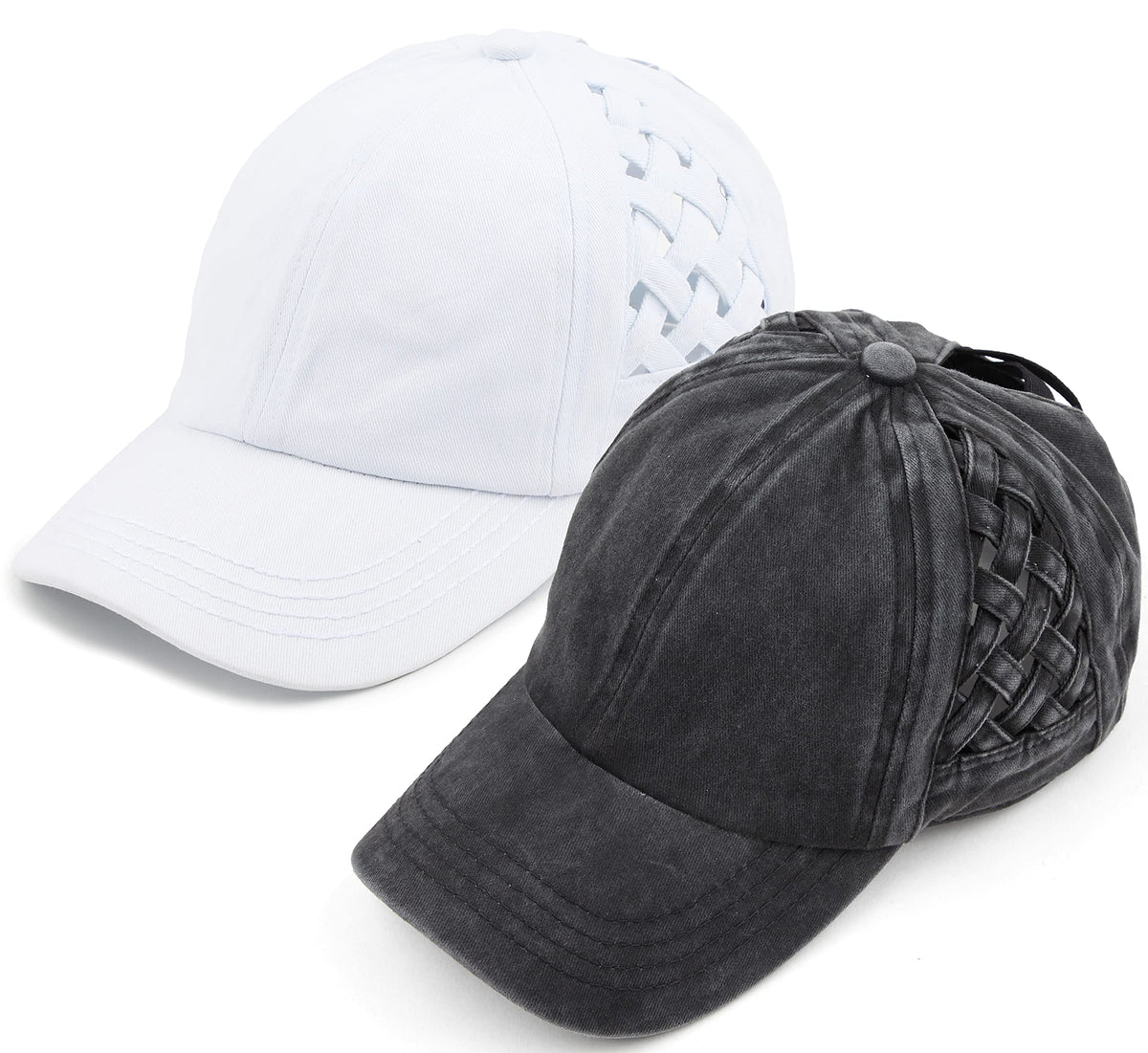 Funky Junque Ponytail Hat for Women - Baseball Cap with Adjustable Fit & High Pony Tail Criss Cross Back for Everyday Wear