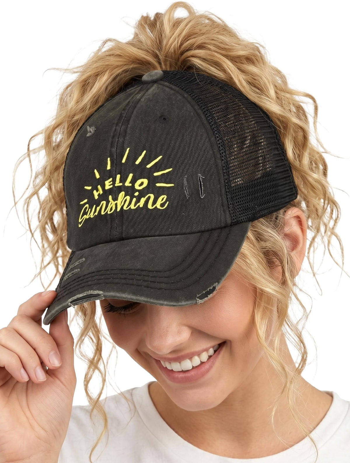 Funky Junque Ponytail Hat for Women - Baseball Cap with Adjustable Fit & High Pony Tail Criss Cross Back for Everyday Wear