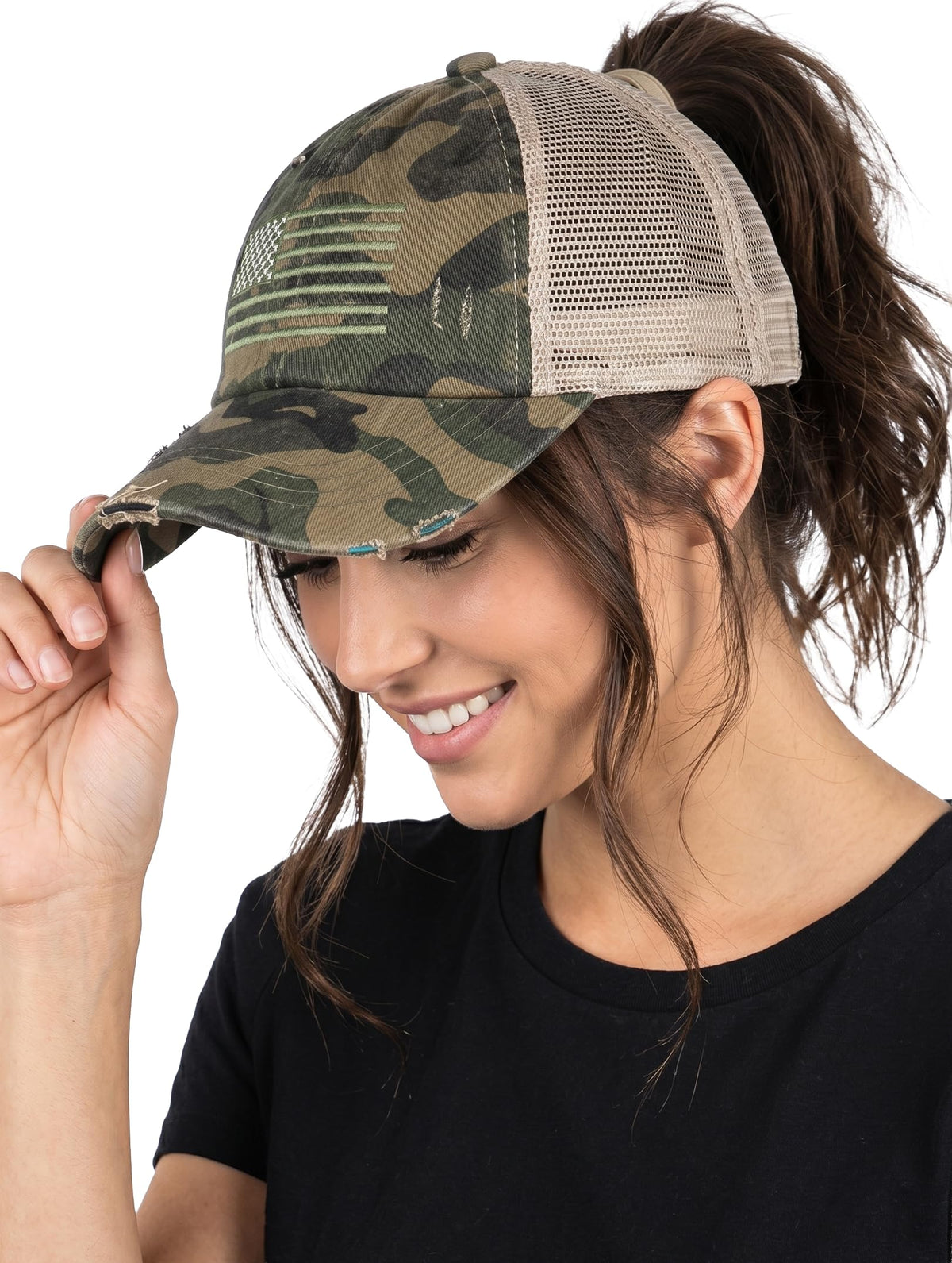 Funky Junque Ponytail Hat for Women - Baseball Cap with Adjustable Fit & High Pony Tail Criss Cross Back for Everyday Wear