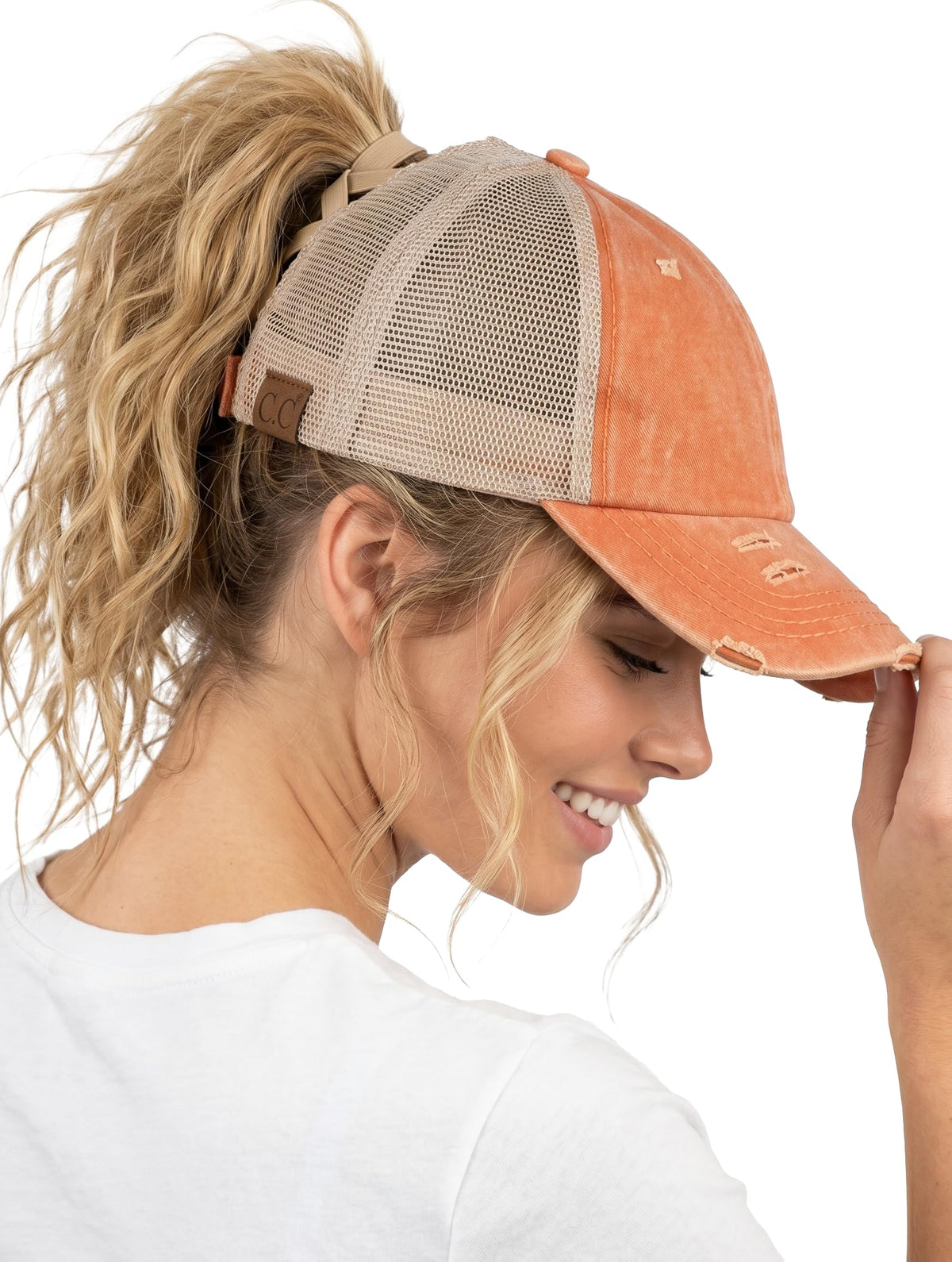 Funky Junque Ponytail Hat for Women - Baseball Cap with Adjustable Fit & High Pony Tail Criss Cross Back for Everyday Wear