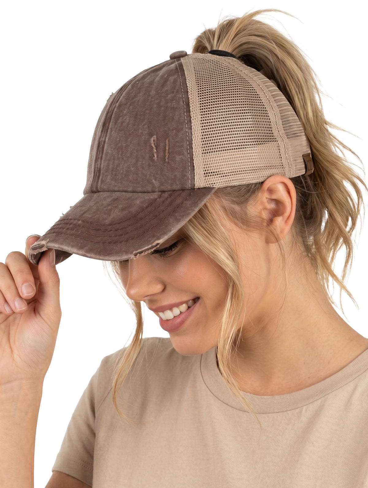 Funky Junque Ponytail Hat for Women - Baseball Cap with Adjustable Fit & High Pony Tail Criss Cross Back for Everyday Wear