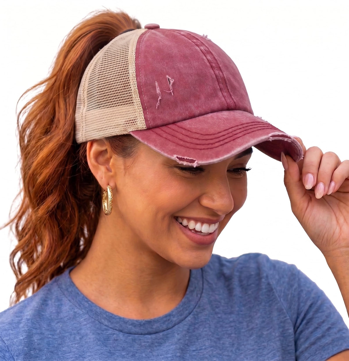 Funky Junque Ponytail Hat for Women - Baseball Cap with Adjustable Fit & High Pony Tail Criss Cross Back for Everyday Wear