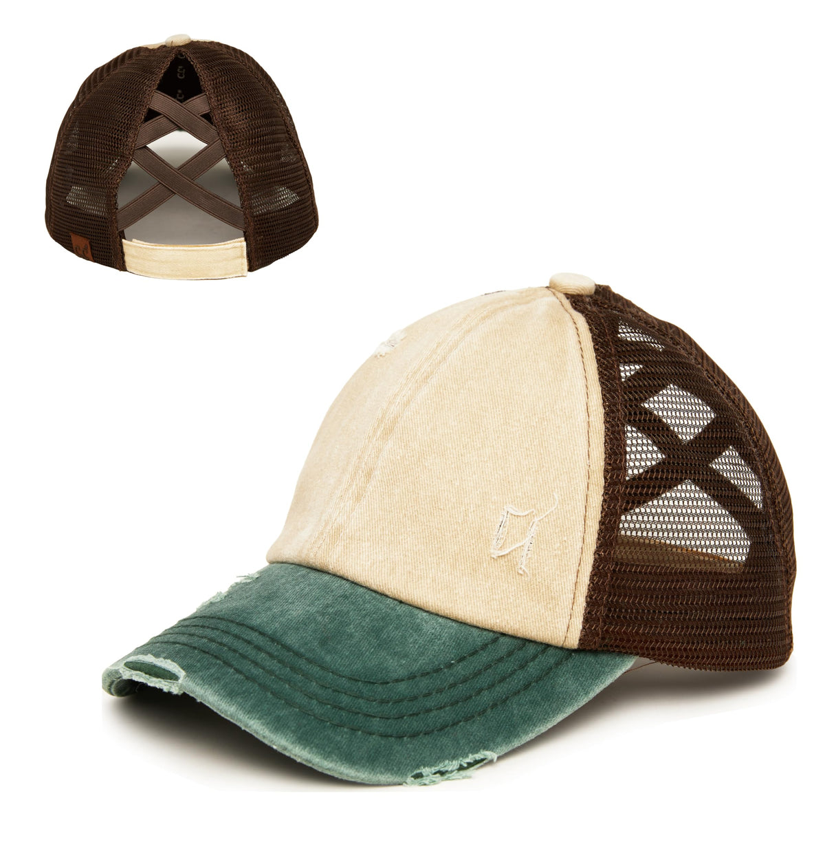 Funky Junque Ponytail Hat for Women - Baseball Cap with Adjustable Fit & High Pony Tail Criss Cross Back for Everyday Wear
