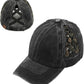 Funky Junque Ponytail Hat for Women - Baseball Cap with Adjustable Fit & High Pony Tail Criss Cross Back for Everyday Wear