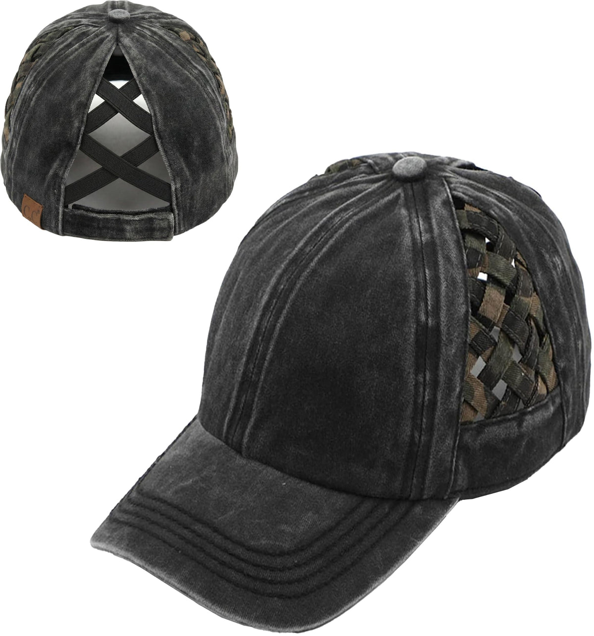 Funky Junque Ponytail Hat for Women - Baseball Cap with Adjustable Fit & High Pony Tail Criss Cross Back for Everyday Wear