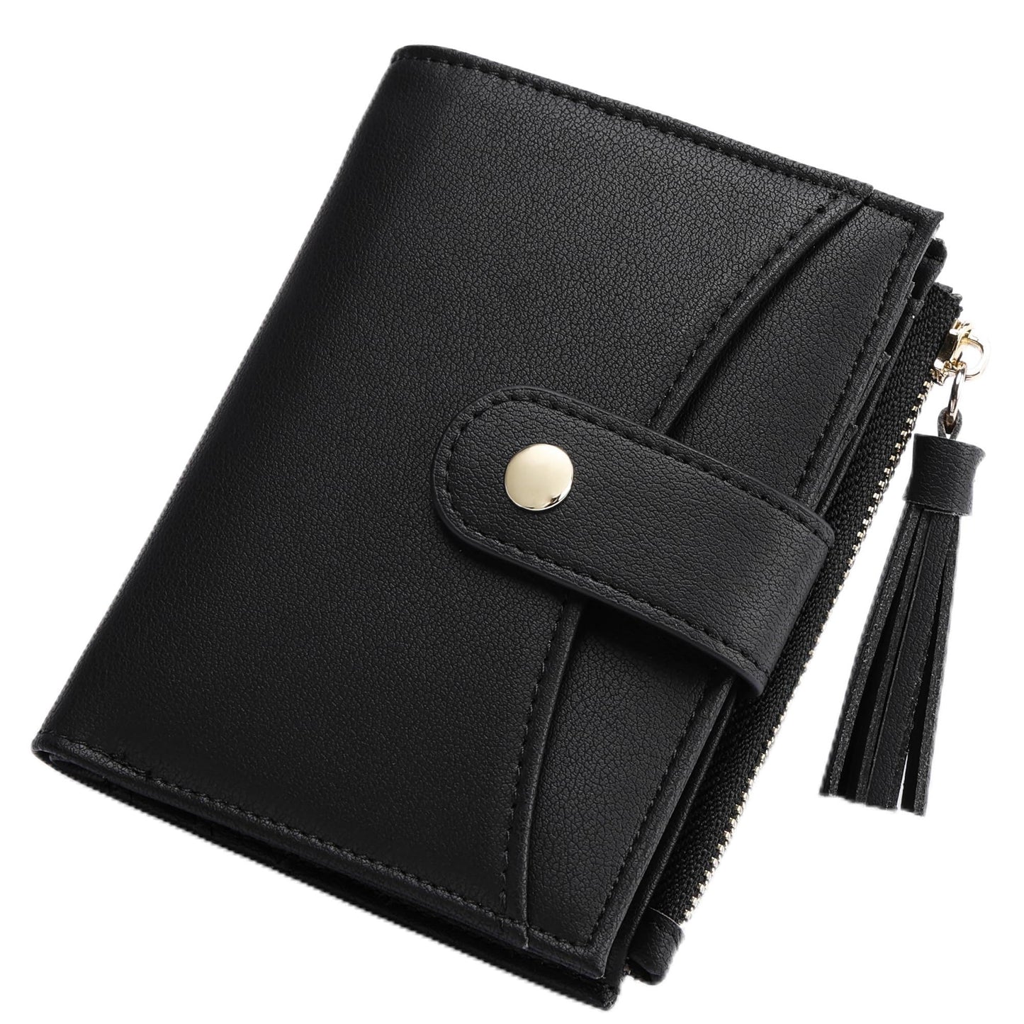 yiijay Small Wallet for Women RFID Blocking Tassle Bifold Slim Thin Leather Wallet Credit Card Holder Wallet Ladies Mini Wallet with Widened Zipper Pocket
