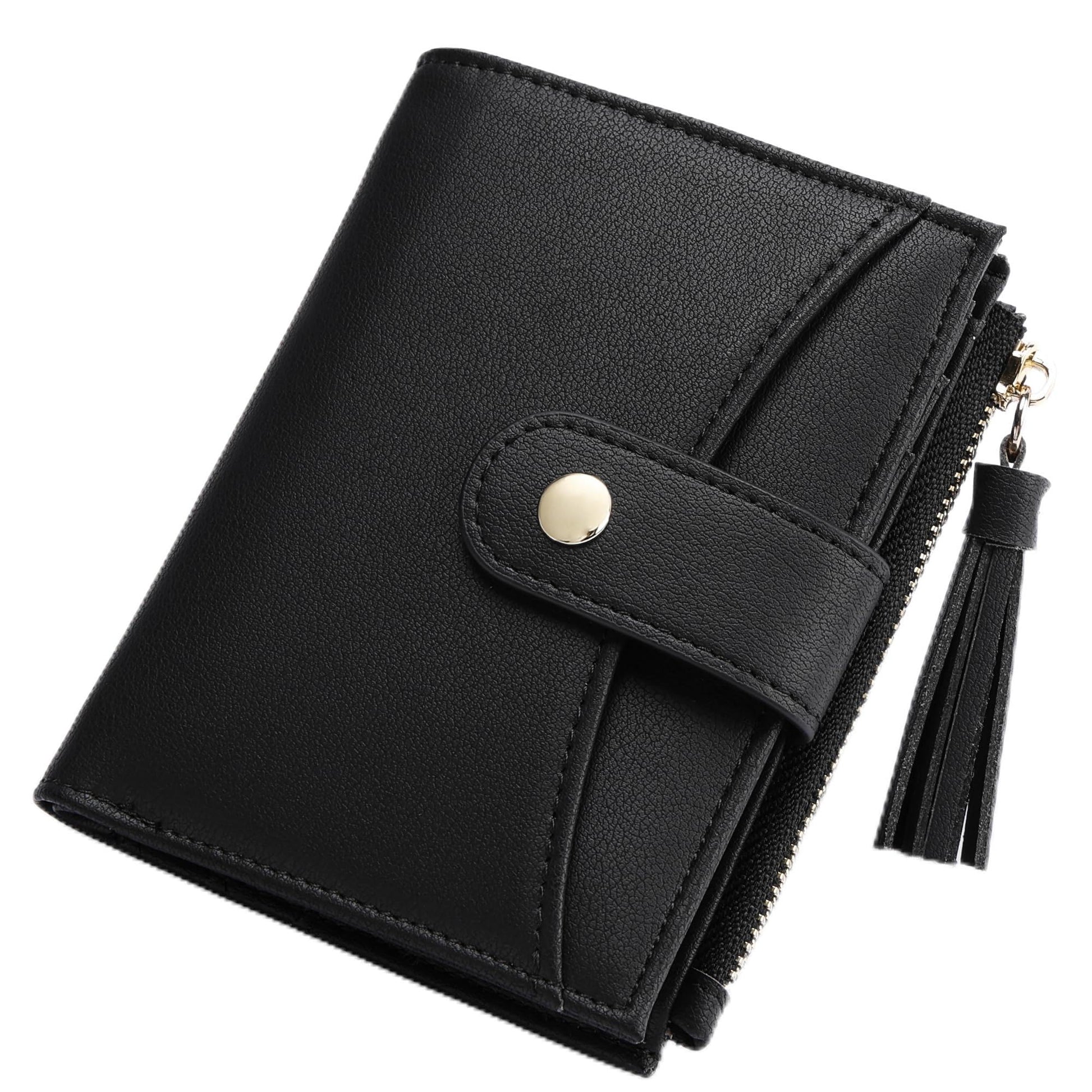 yiijay Small Wallet for Women RFID Blocking Tassle Bifold Slim Thin Leather Wallet Credit Card Holder Wallet Ladies Mini Wallet with Widened Zipper Pocket