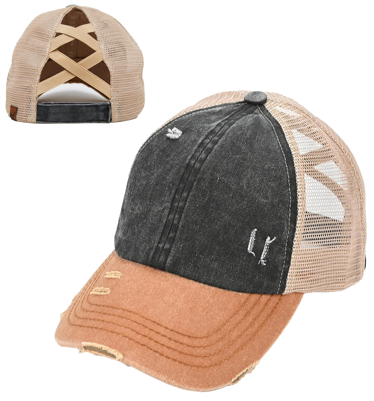 Funky Junque Ponytail Hat for Women - Baseball Cap with Adjustable Fit & High Pony Tail Criss Cross Back for Everyday Wear