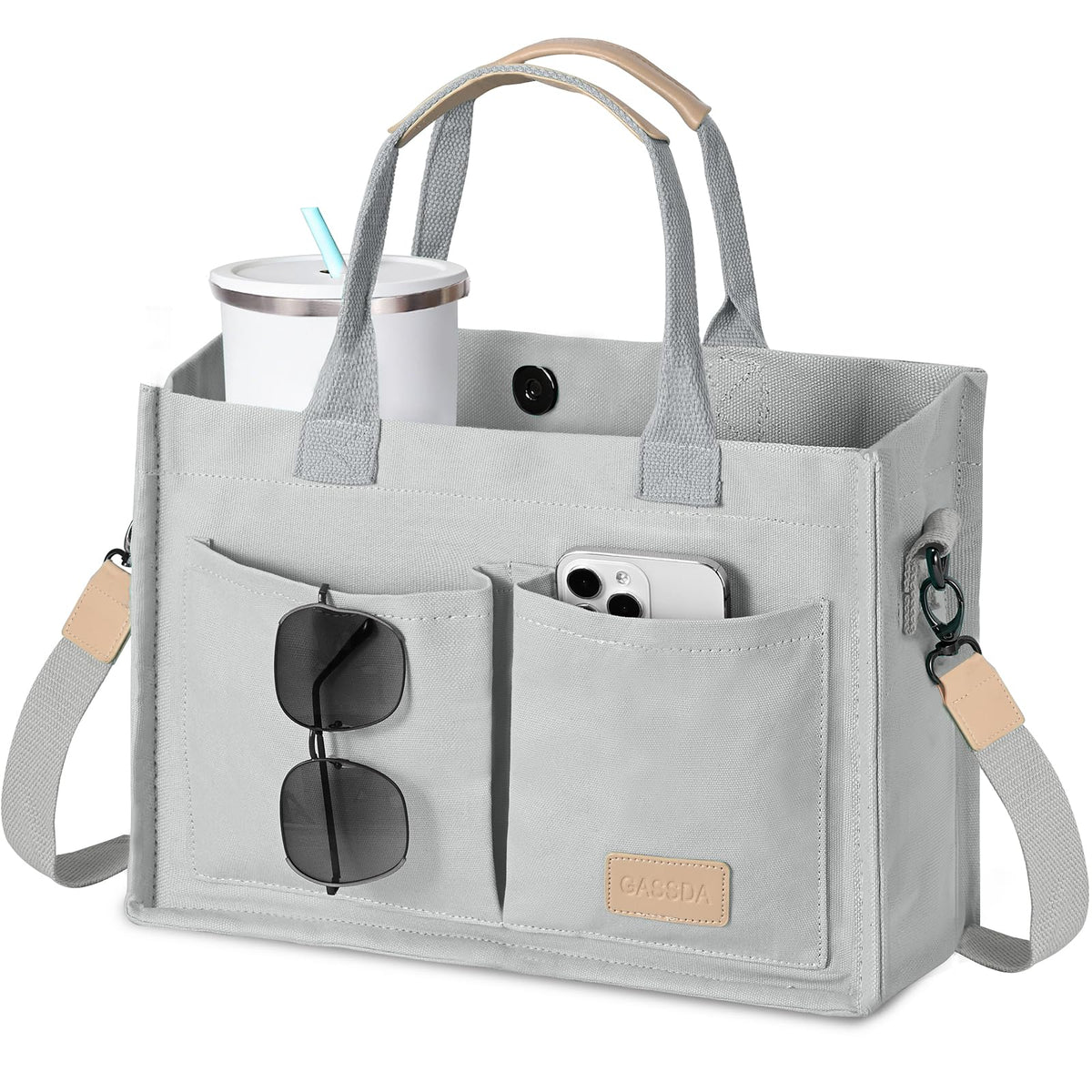 GASSDA Canvas Tote Bag for Women Crossbody Work Purse with Pockets Top Handle Handbag Satchel Bags for Travel Nurse Teacher