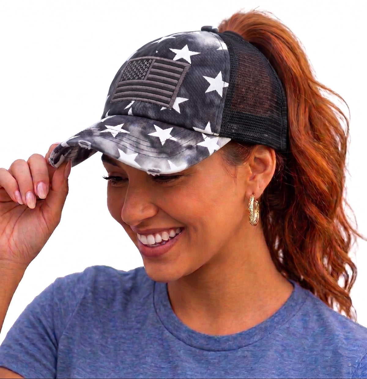 Funky Junque Ponytail Hat for Women - Baseball Cap with Adjustable Fit & High Pony Tail Criss Cross Back for Everyday Wear