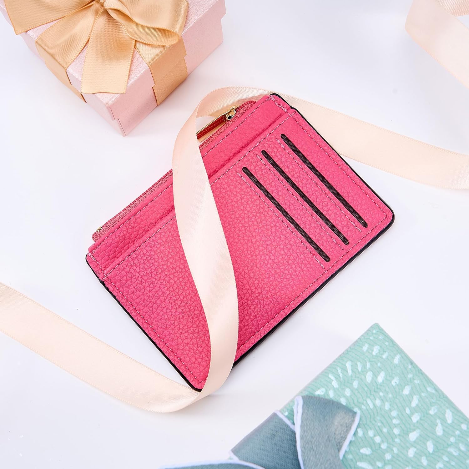 Tipmile Credit Card Holder for Women Slim Minimalist Front Pocket RFID Blocking Wallet Small Compact Card Case with ID Window, Vibrant Pink