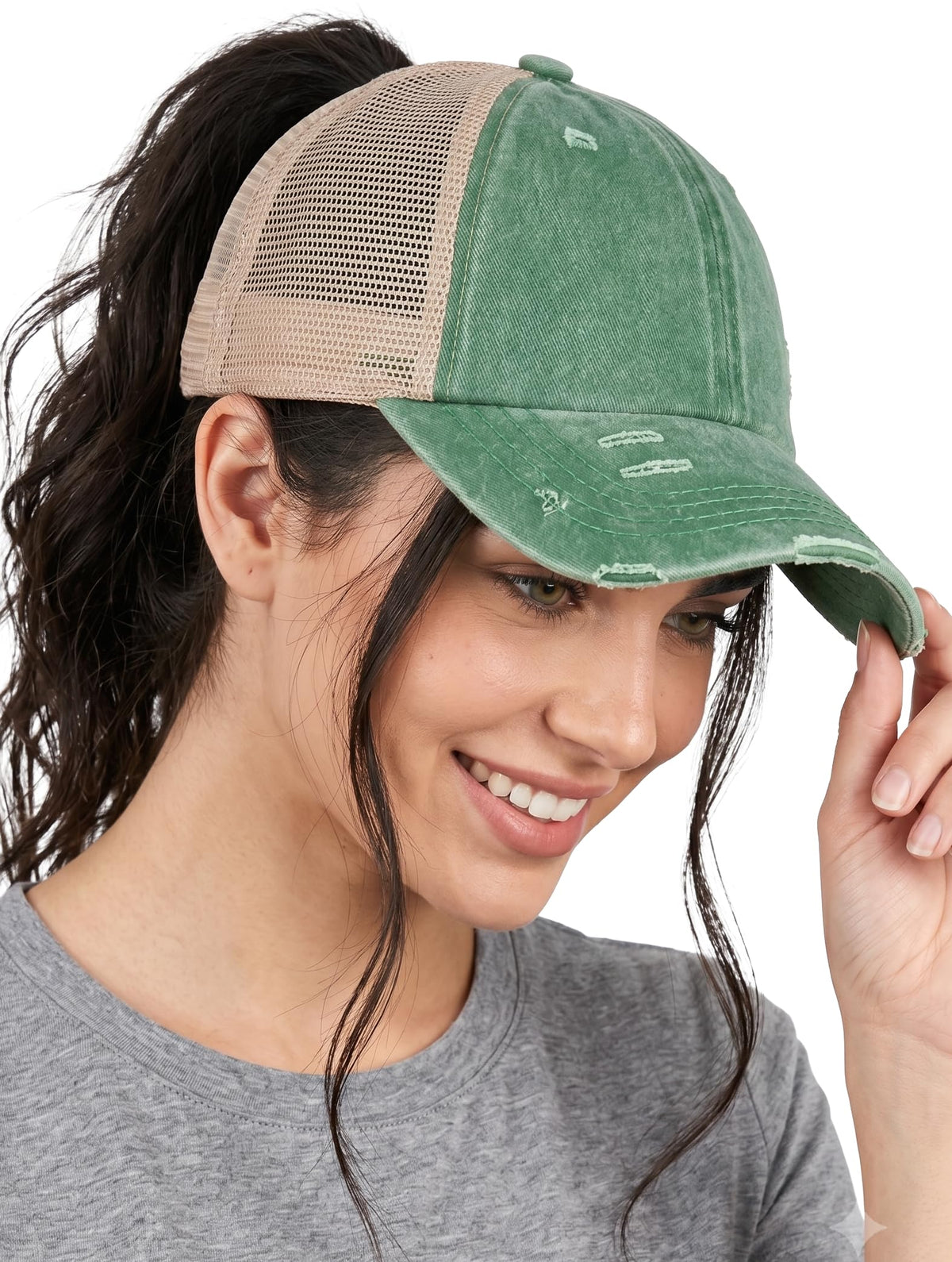 Funky Junque Ponytail Hat for Women - Baseball Cap with Adjustable Fit & High Pony Tail Criss Cross Back for Everyday Wear