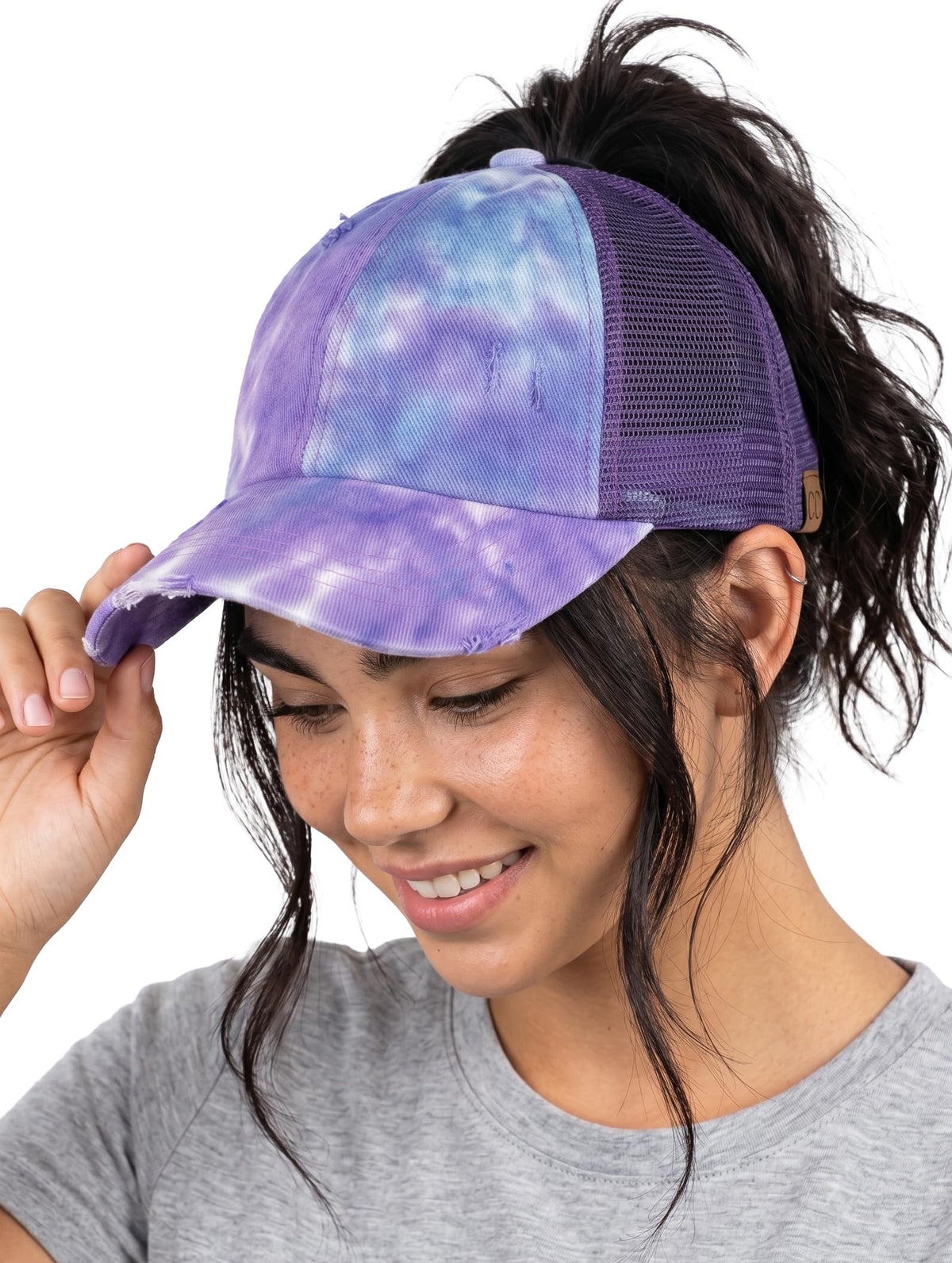 Funky Junque Ponytail Hat for Women - Baseball Cap with Adjustable Fit & High Pony Tail Criss Cross Back for Everyday Wear