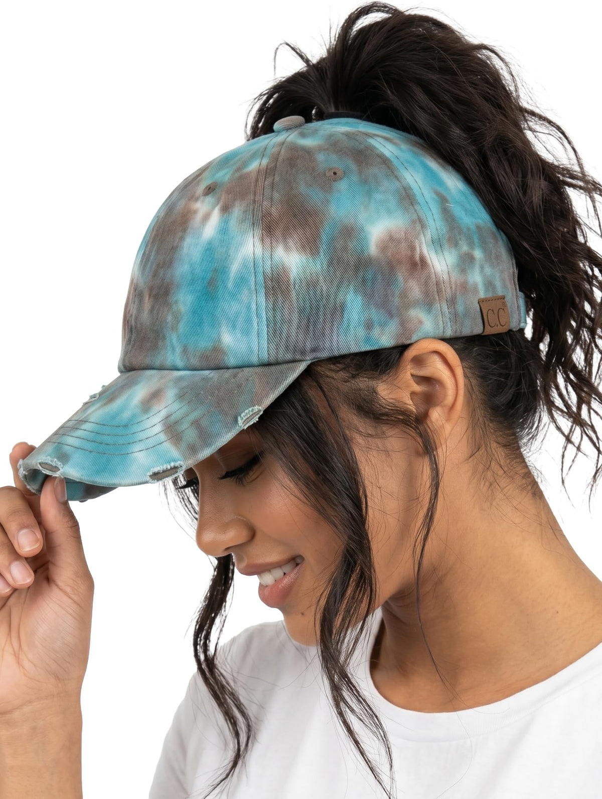 Funky Junque Ponytail Hat for Women - Baseball Cap with Adjustable Fit & High Pony Tail Criss Cross Back for Everyday Wear
