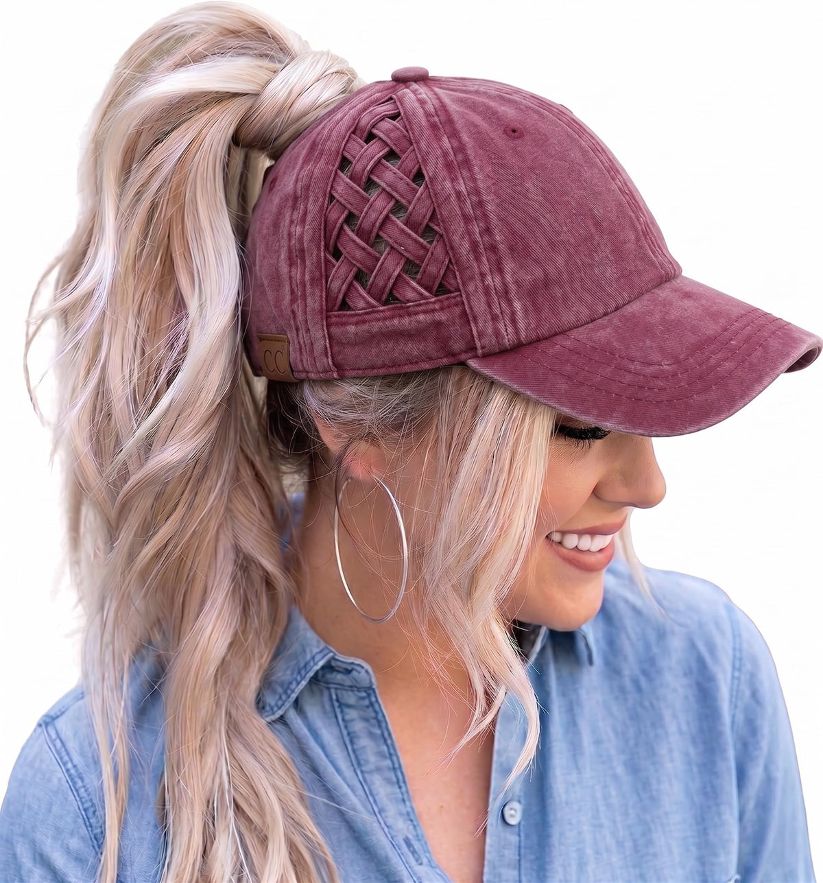 Funky Junque Ponytail Hat for Women - Baseball Cap with Adjustable Fit & High Pony Tail Criss Cross Back for Everyday Wear