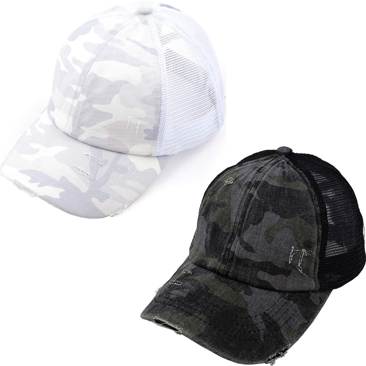 Funky Junque Ponytail Hat for Women - Baseball Cap with Adjustable Fit & High Pony Tail Criss Cross Back for Everyday Wear