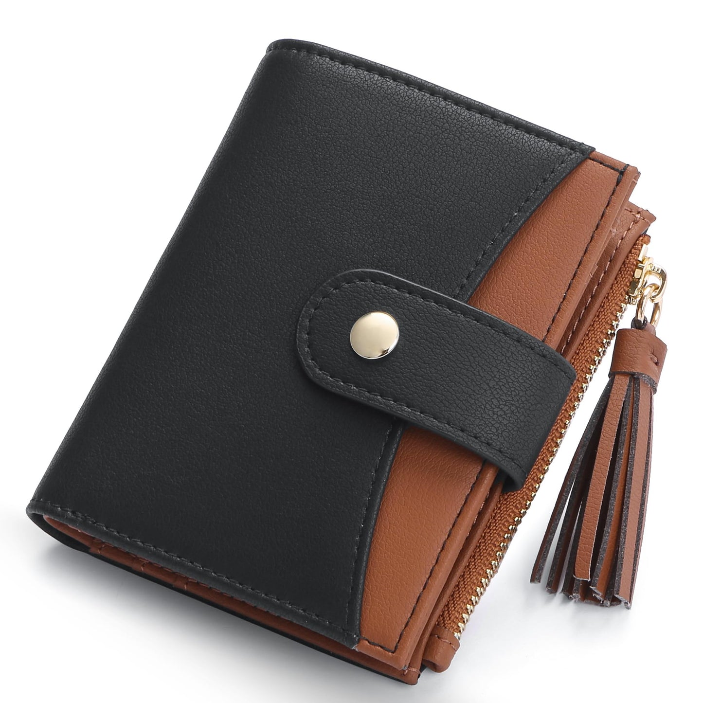 yiijay Small Wallet for Women RFID Blocking Tassle Bifold Slim Thin Leather Wallet Credit Card Holder Wallet Ladies Mini Wallet with Widened Zipper Pocket
