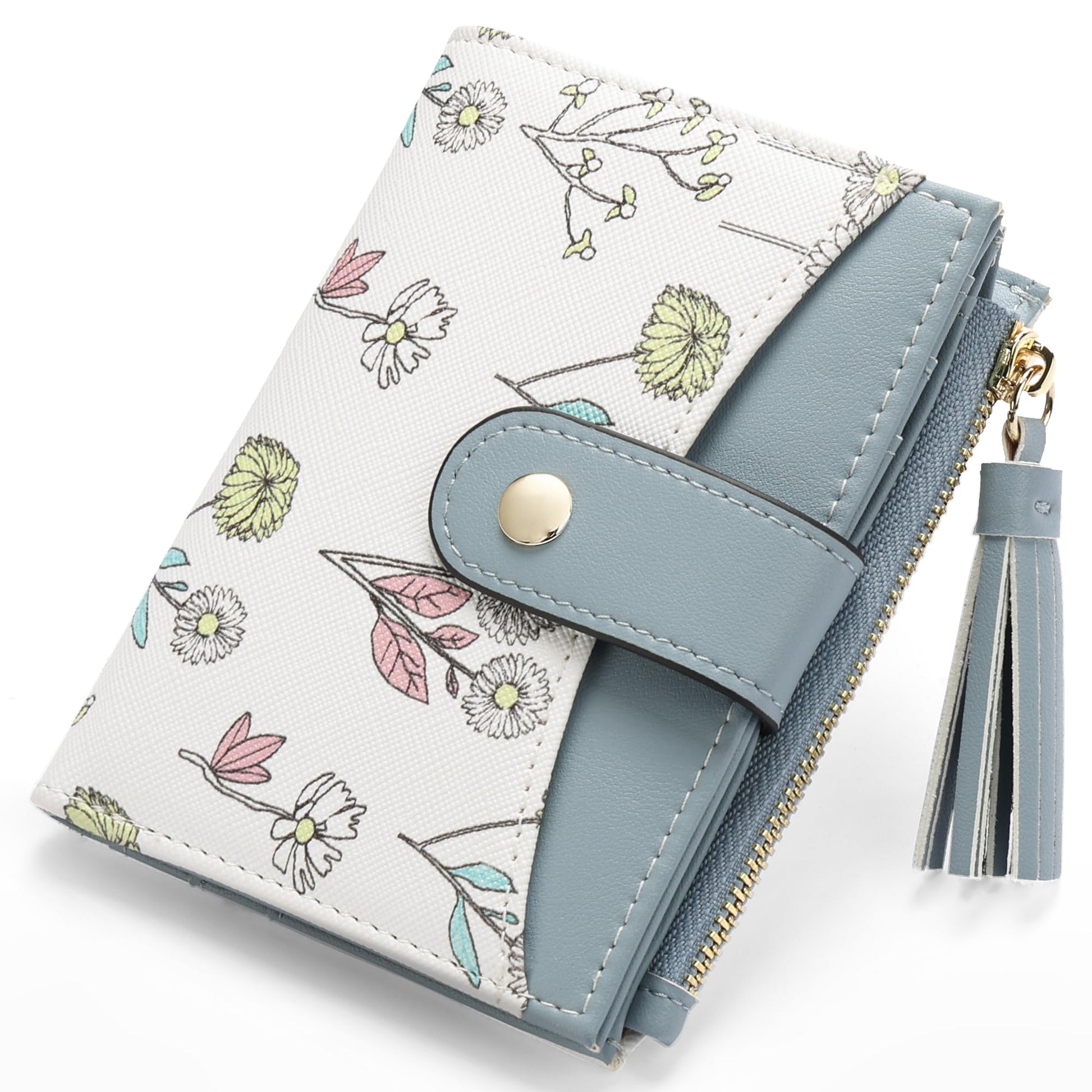 yiijay Small Wallet for Women RFID Blocking Tassle Bifold Slim Thin Leather Wallet Credit Card Holder Wallet Ladies Mini Wallet with Widened Zipper Pocket