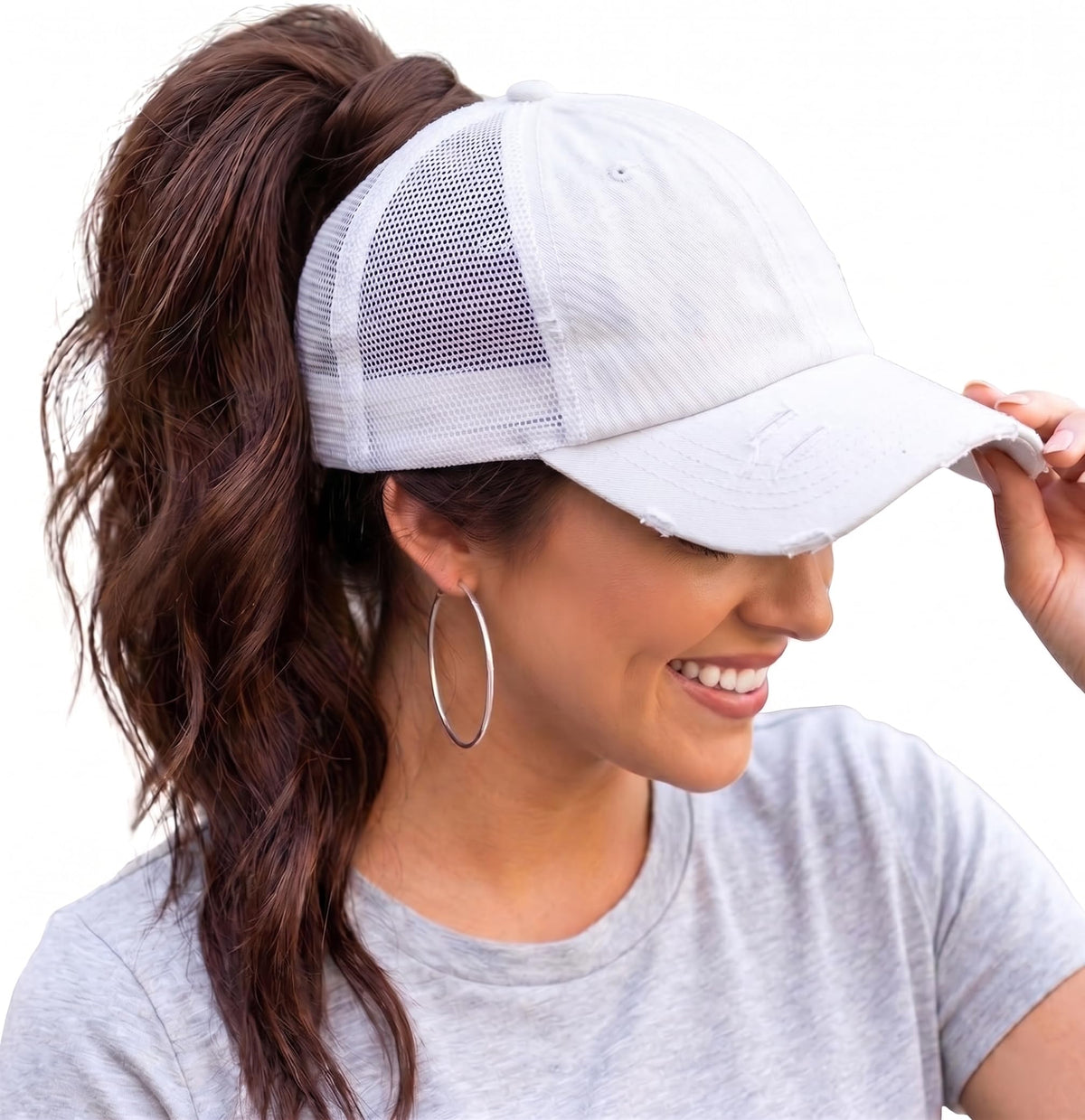 Funky Junque Ponytail Hat for Women - Baseball Cap with Adjustable Fit & High Pony Tail Criss Cross Back for Everyday Wear