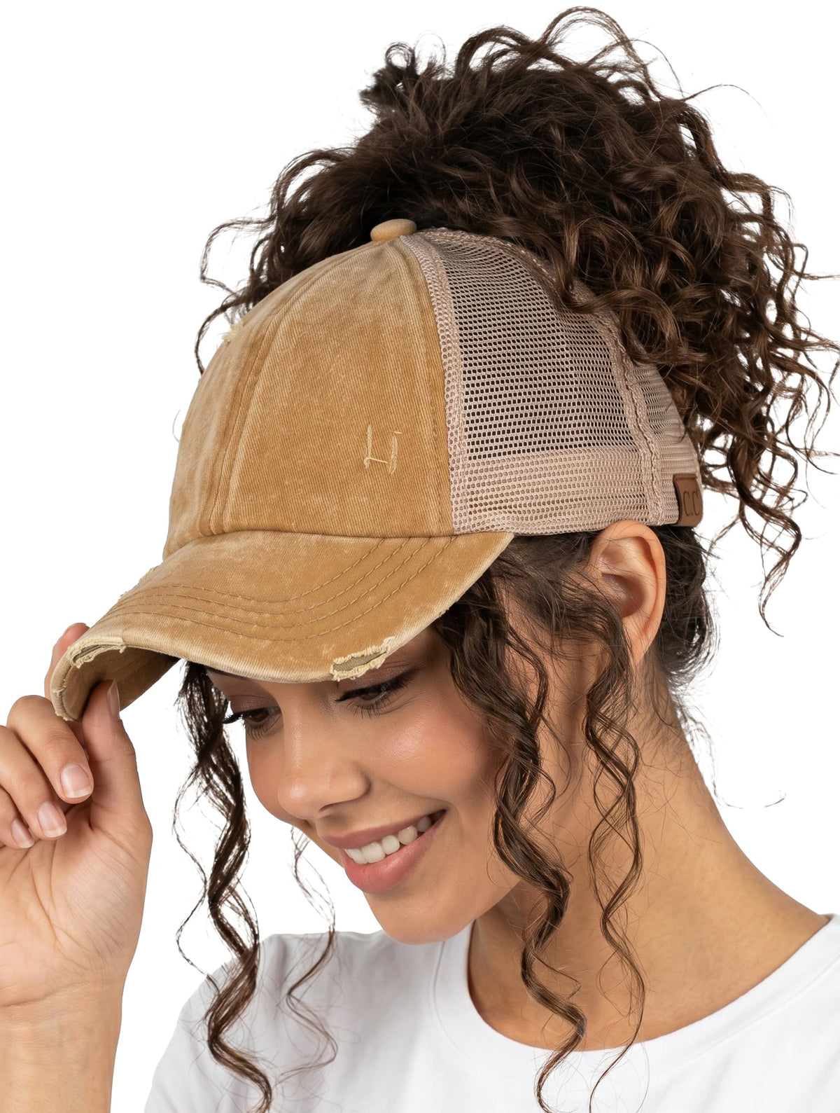 Funky Junque Ponytail Hat for Women - Baseball Cap with Adjustable Fit & High Pony Tail Criss Cross Back for Everyday Wear