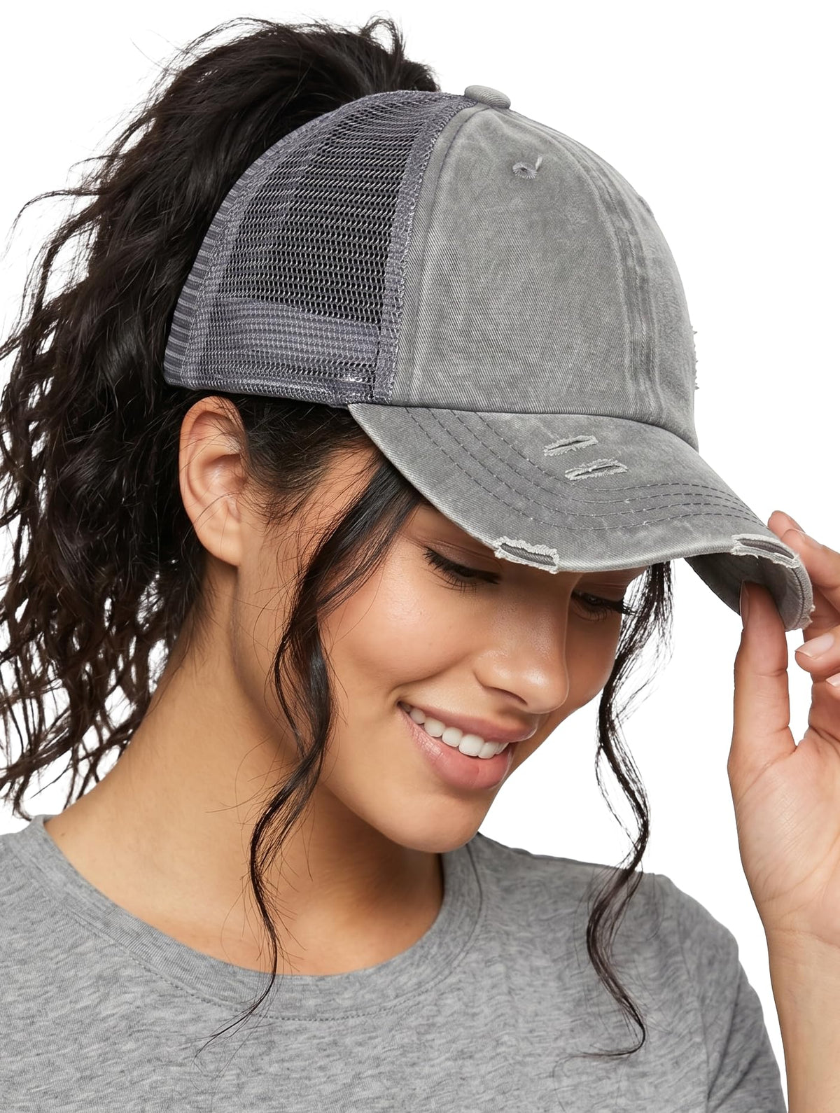 Funky Junque Ponytail Hat for Women - Baseball Cap with Adjustable Fit & High Pony Tail Criss Cross Back for Everyday Wear